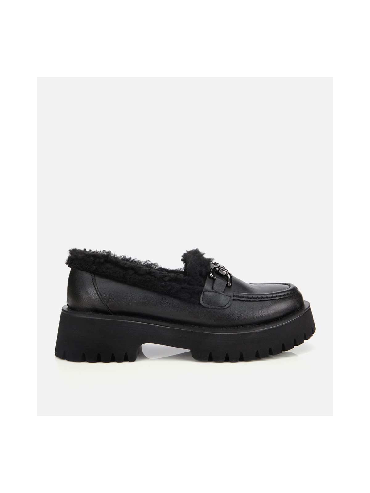 Hotiç Kadın Siyah Kürklü Tokalı Kalın Tabanlı Günlük Loafer