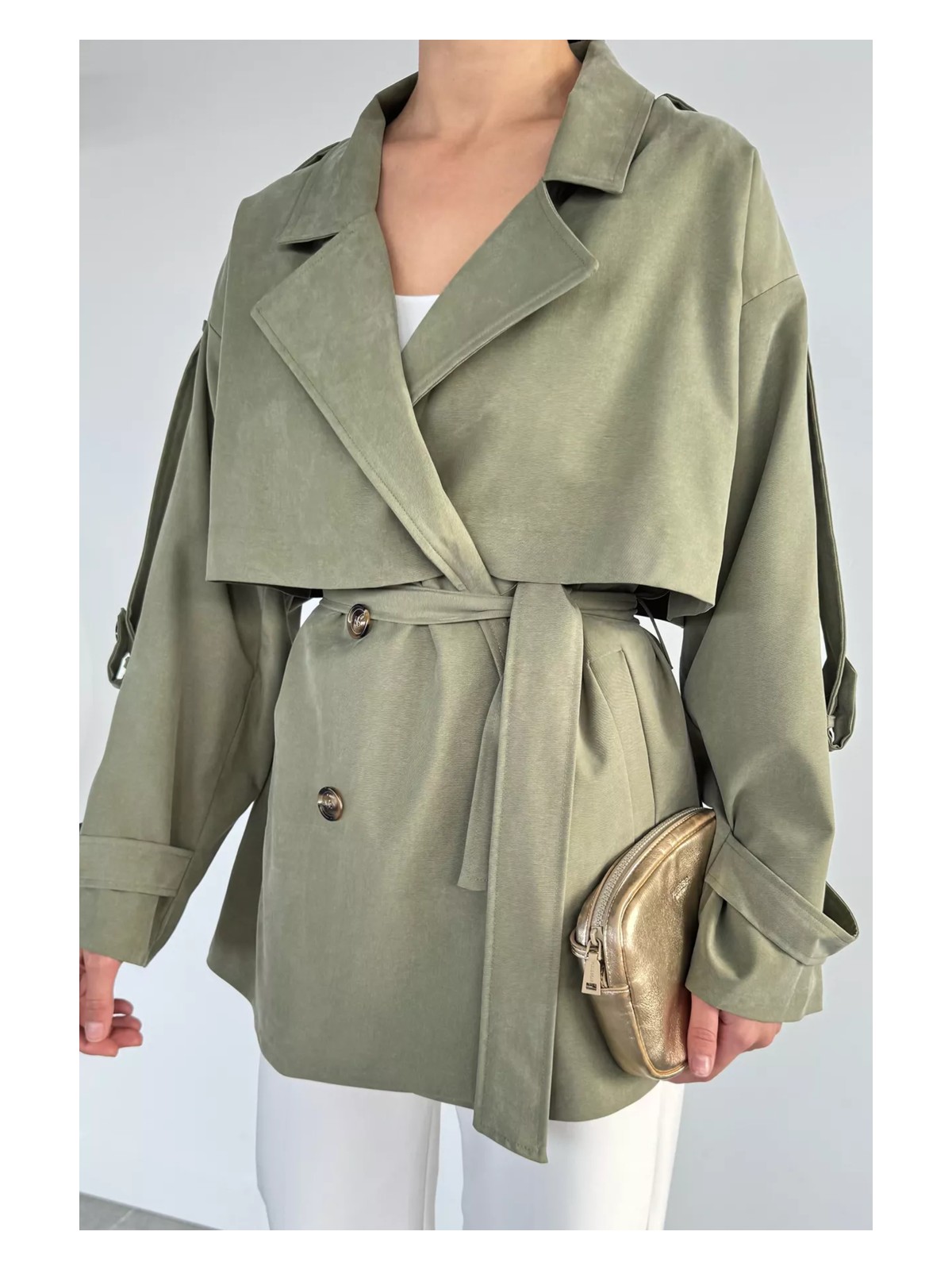 Gülseli Kadın Ön Düğmeli Iç Astarlı Bel Kuşak Detaylı Trençkot P-00018837 - Görsel 3