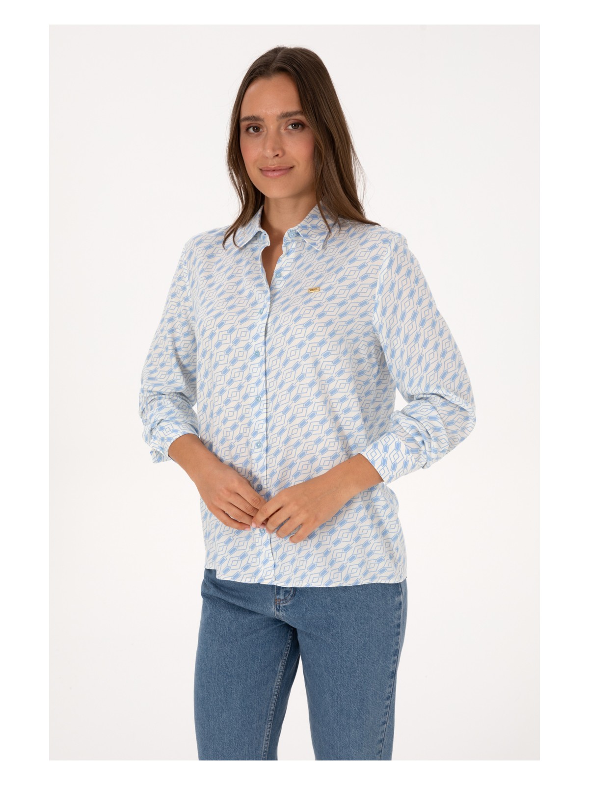 U.S. Polo Assn. U.s. Polo Assn. Kadın Lacivert Gömlek Desenli 50316370-VR033 - Görsel 3