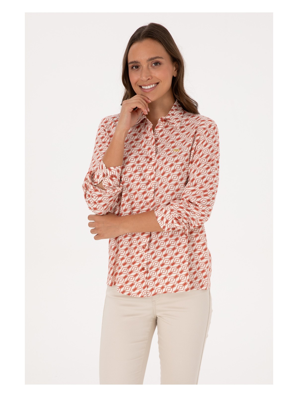 U.S. Polo Assn. U.s. Polo Assn. Kadın Lacivert Gömlek Desenli 50316370-VR033 - Görsel 4