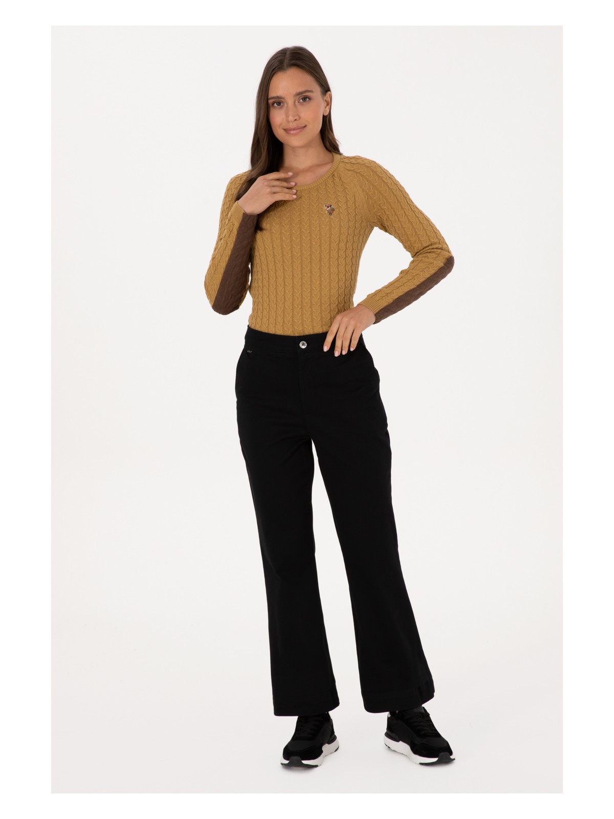 U.S. Polo Assn. Kadın Siyah Slim Flare Fit Kanvas Pantolon 50316912-VR046