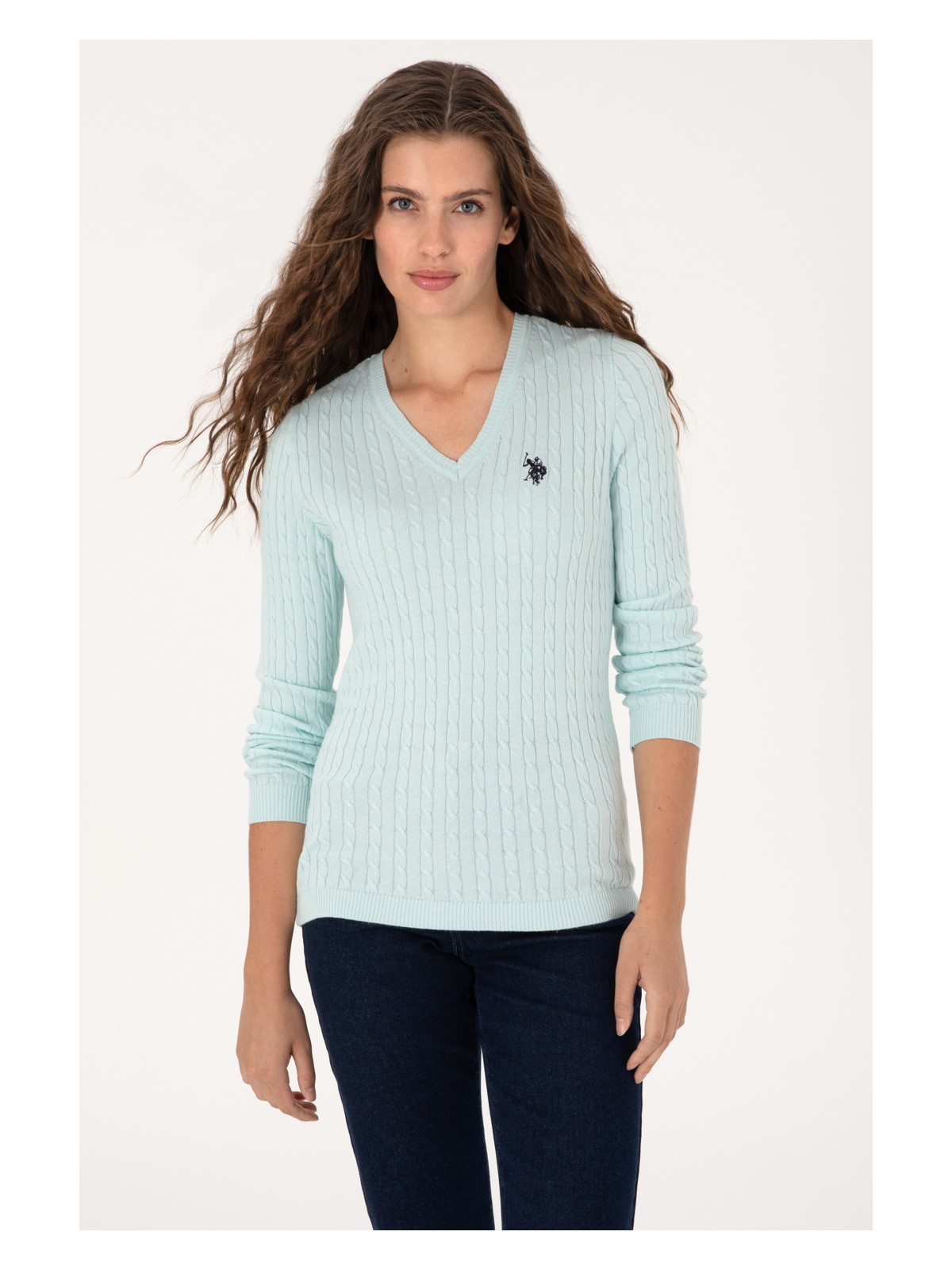 U.S. Polo Assn. Kadın Mint V Yaka Basic Kazak 50313625-VR253