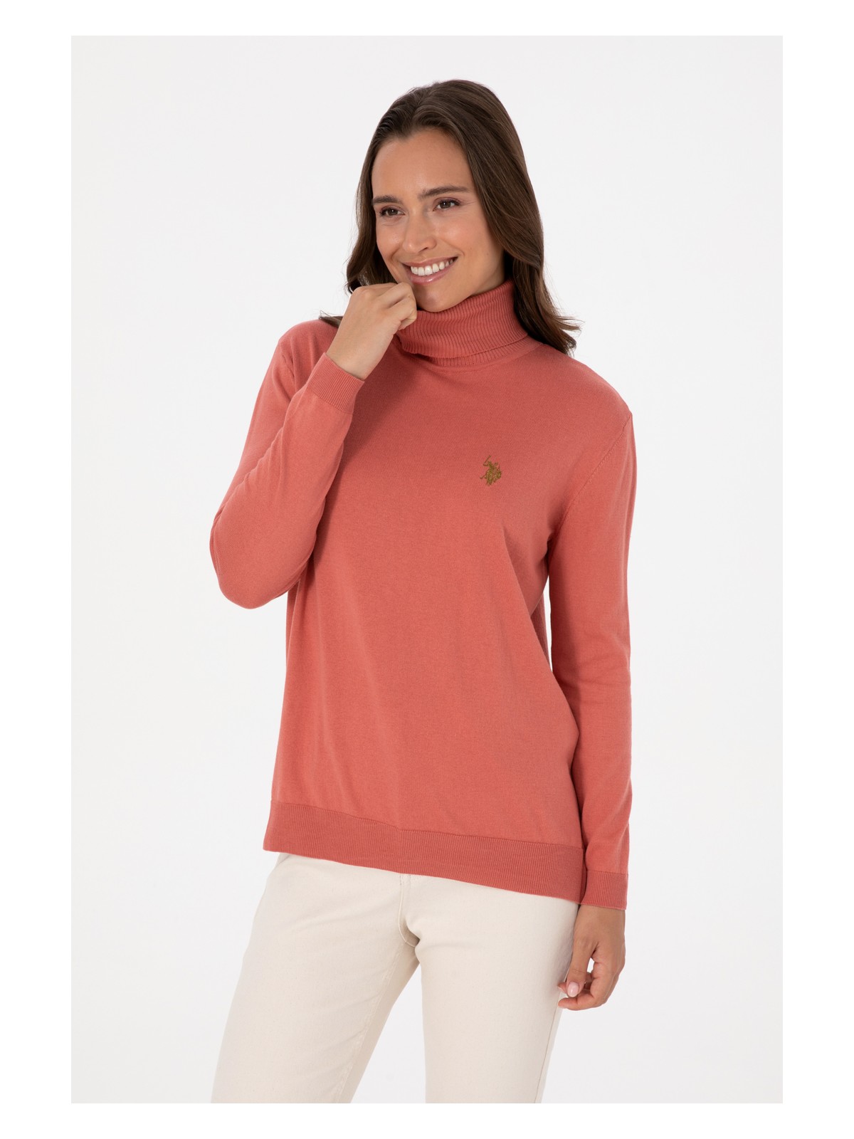 U.S. Polo Assn. Kadın Kiremit Balıkçı Yaka Basic Kazak 50313621-VR026 - Görsel 3