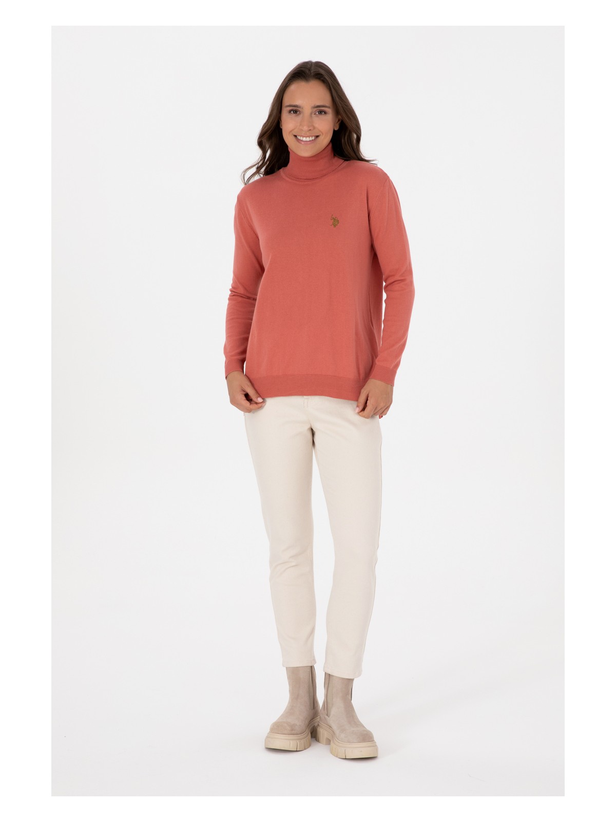 U.S. Polo Assn. Kadın Kiremit Balıkçı Yaka Basic Kazak 50313621-VR026 - Görsel 4