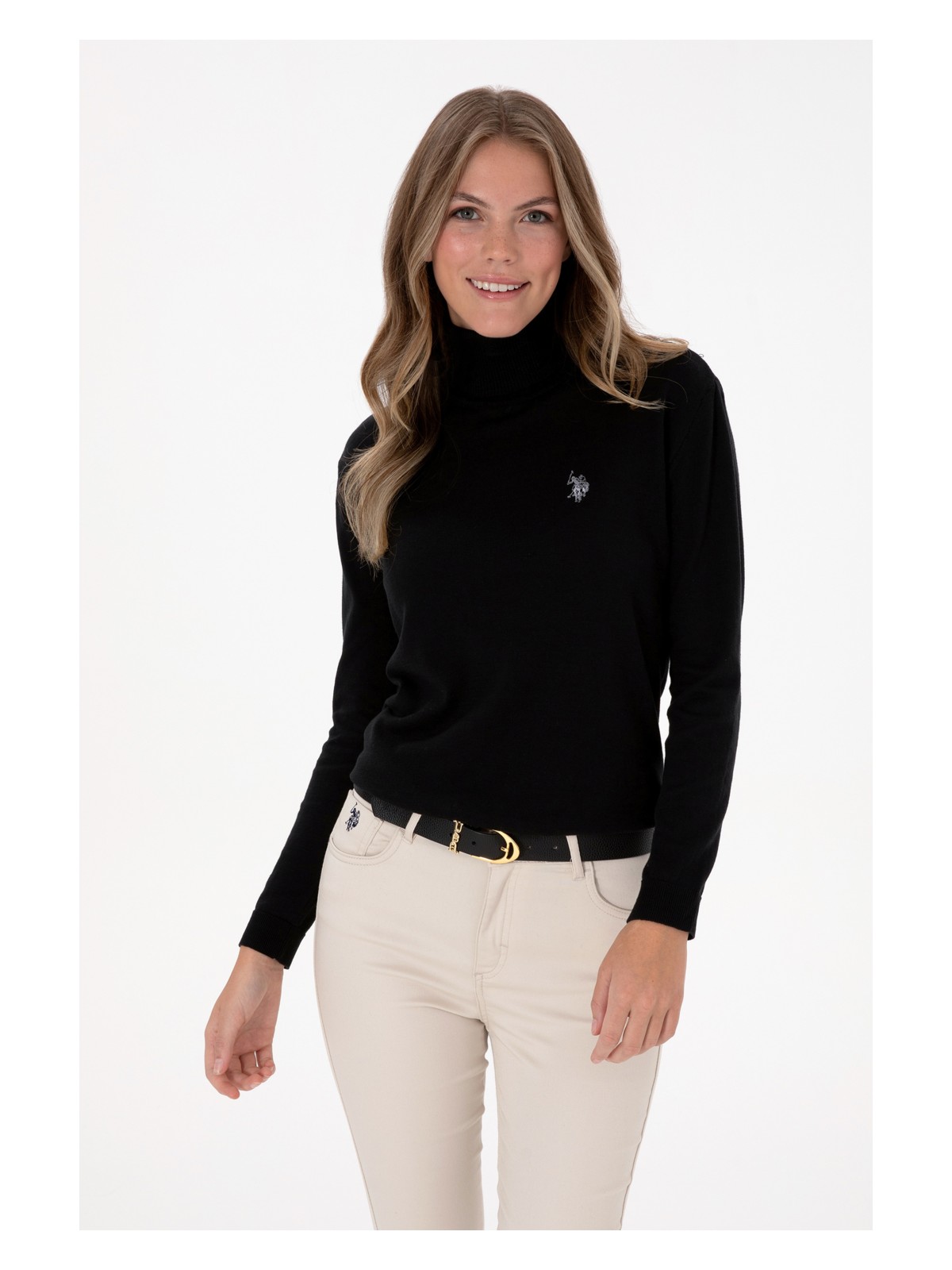 U.S. Polo Assn. Kadın Siyah Balıkçı Yaka Basic Kazak 50313621-VR046