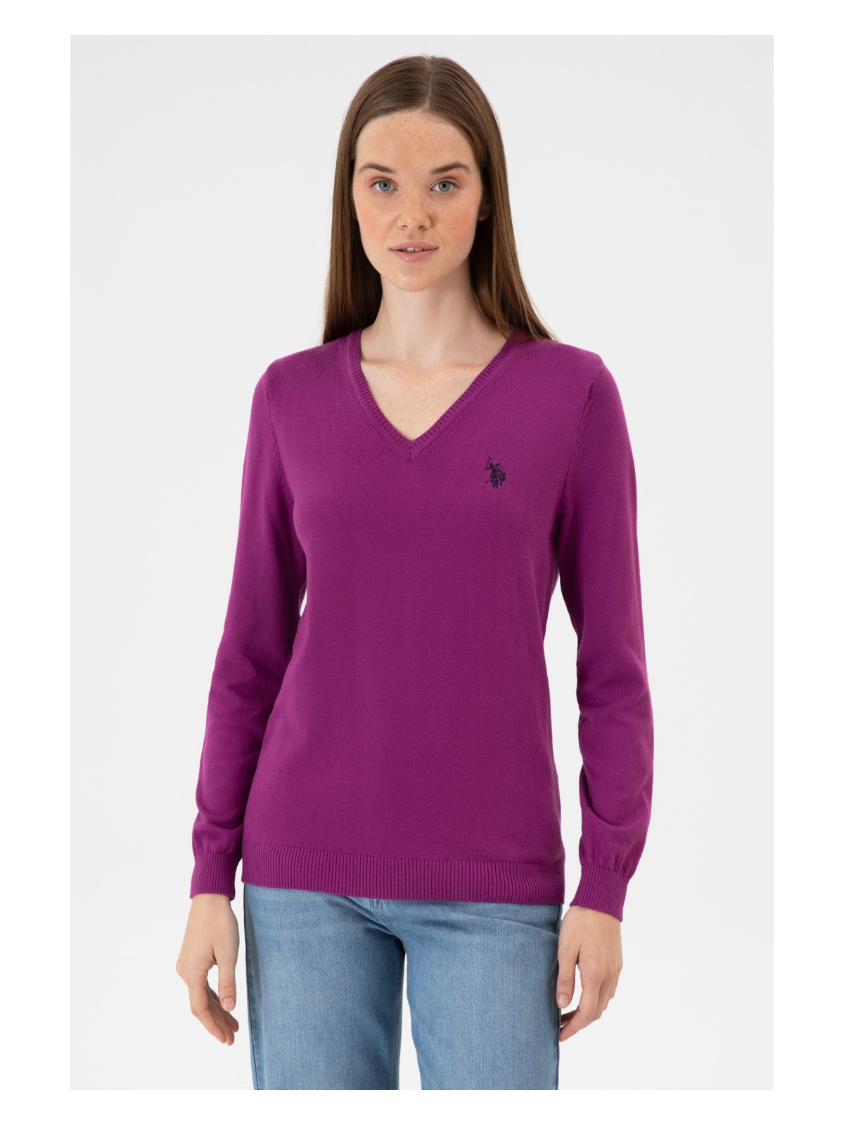 U.S. Polo Assn. Kadın Antrasit V Yaka Basic Kazak 50313590-VR006 - Görsel 9