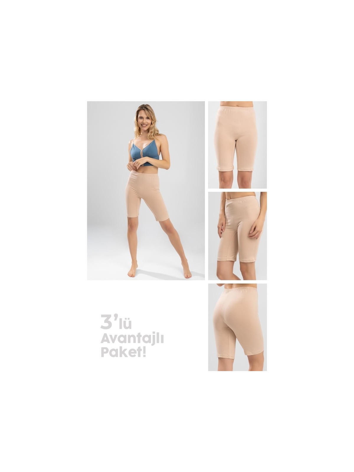 Baykar Kadın Yarım Tayt 3'lü Set 8025 Ten Rengi