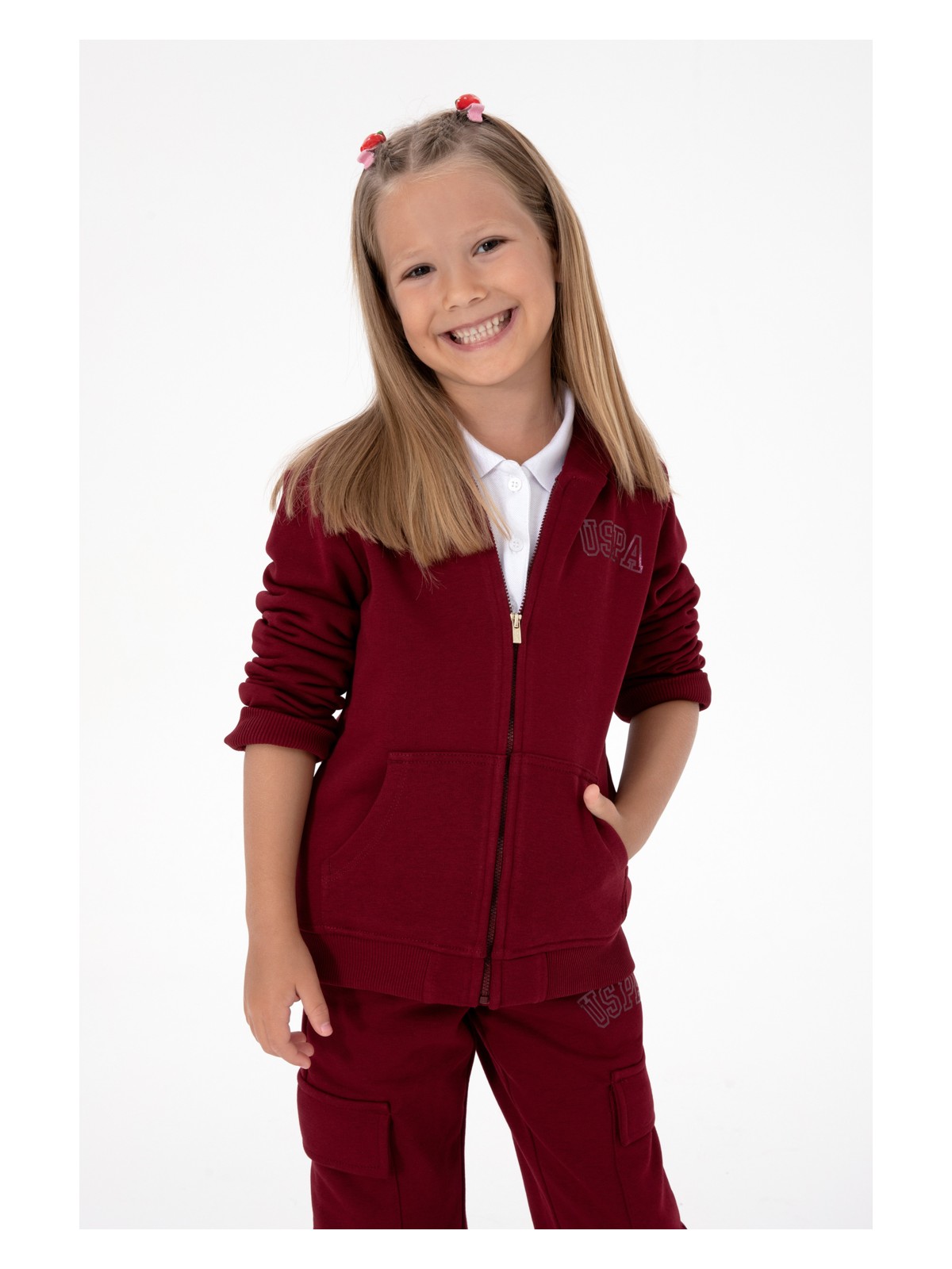 U.S. Polo Assn. Kız Çocuk Lila Kapüşonlu Fermuarlı Basic Sweatshirt 50316837-VR034 - Görsel 5