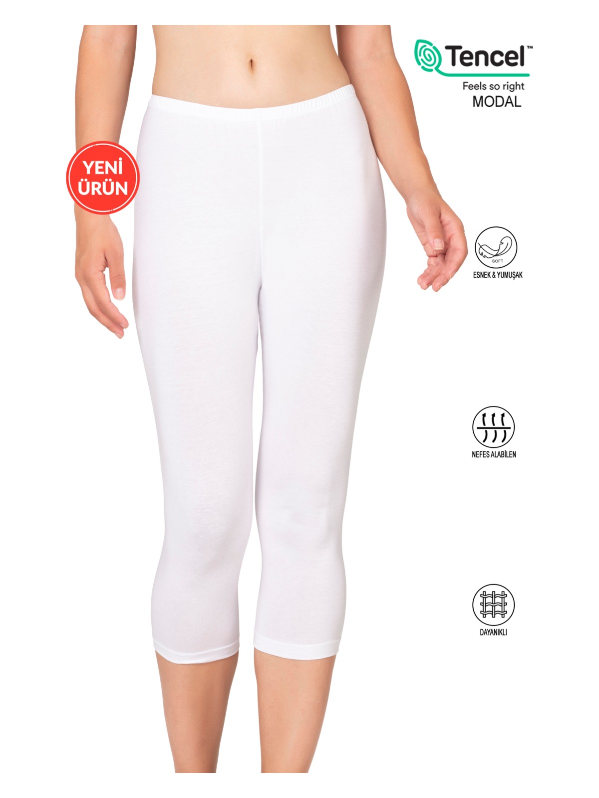 Özkan Underwear Özkan 27778 Kadın Premium Kumaş Modal Pamuklu Diz Altı Düz Kapri Tayt Esnek Rahat Yumuşak