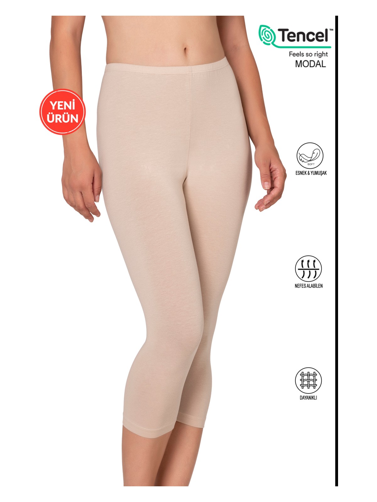 Özkan Underwear Özkan 27778 Kadın Premium Kumaş Modal Pamuklu Diz Altı Düz Kapri Tayt Esnek Rahat Yumuşak