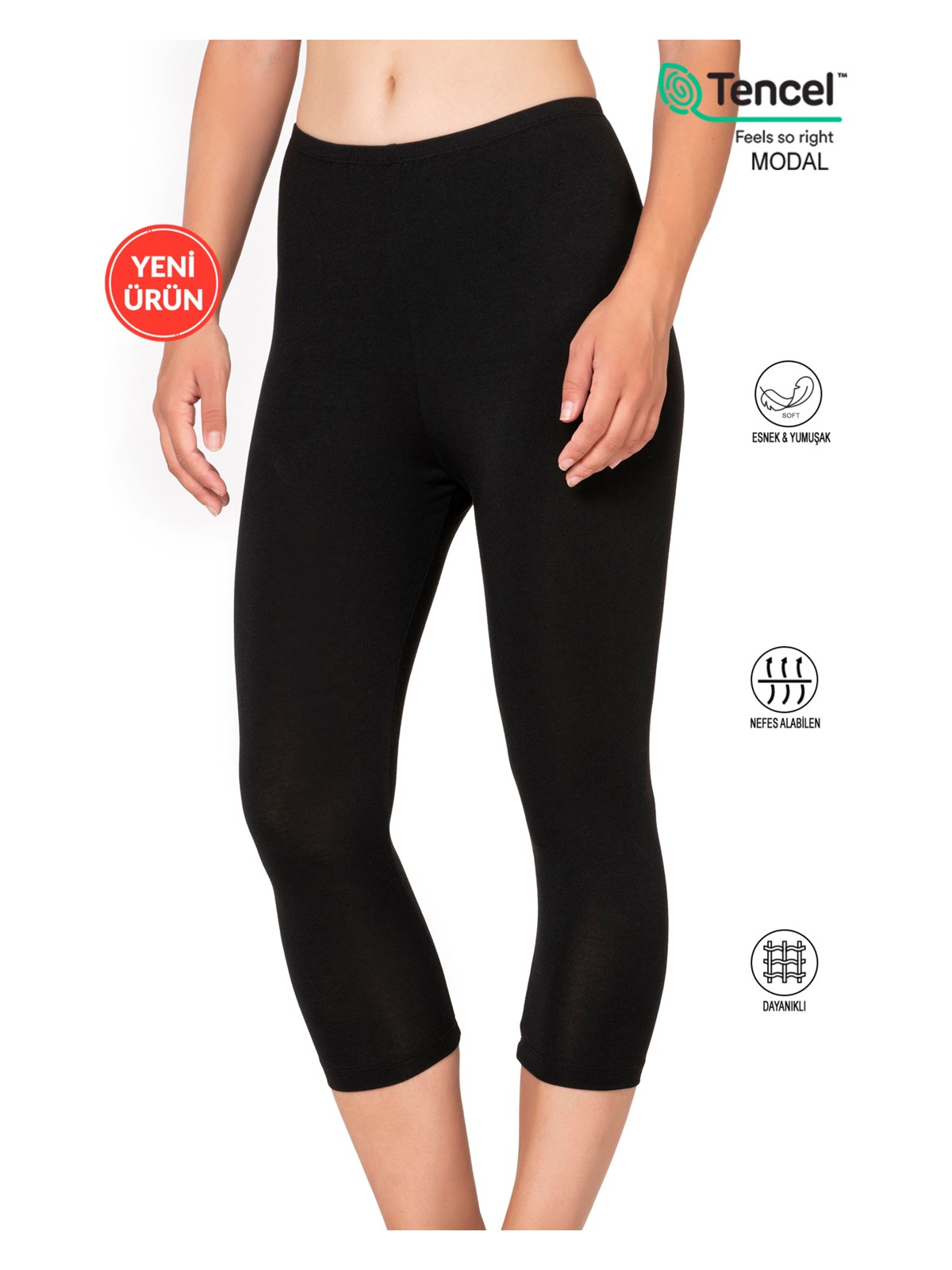 Özkan Underwear Özkan 27778 Kadın Premium Kumaş Modal Pamuklu Diz Altı Düz Kapri Tayt Esnek Rahat Yumuşak