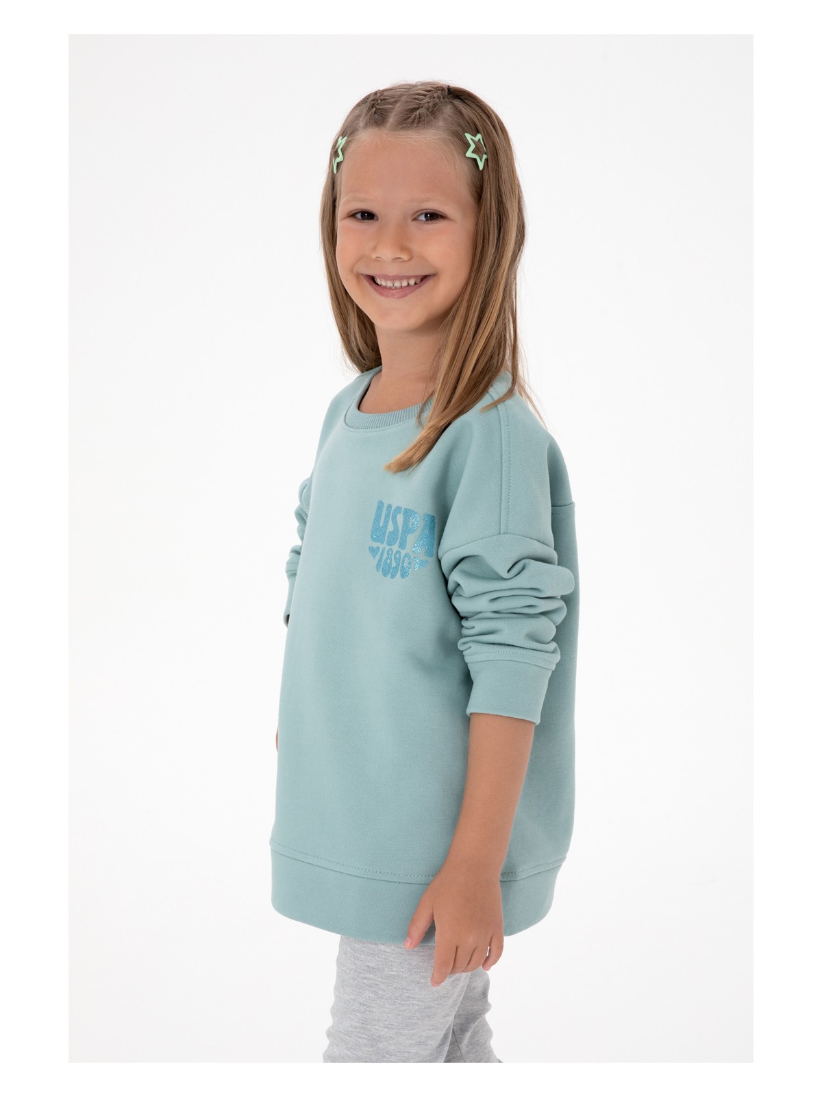 U.S. Polo Assn. Kız Çocuk Pembe Simli Baskı Detaylı Bisiklet Yaka Basic Sweatshirt 50314289-VR167 - Görsel 4