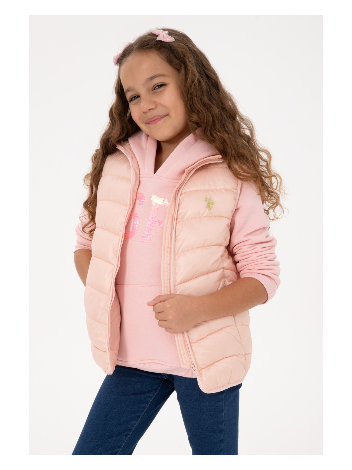 U.S. Polo Assn. Kız Çocuk Açık Pembe Kapitone Şişme Yelek 50313149-VR078