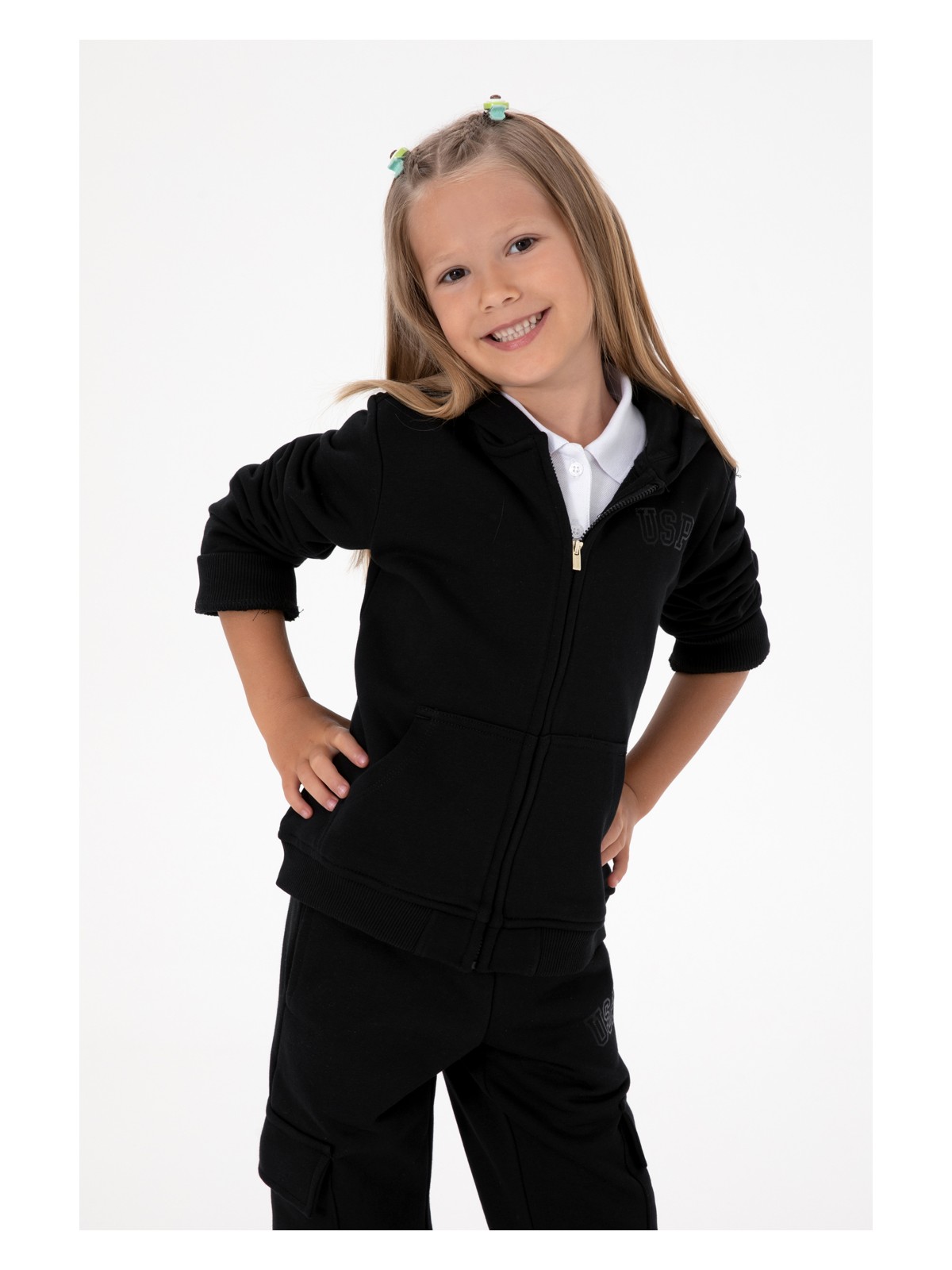 U.S. Polo Assn. Kız Çocuk Lila Kapüşonlu Fermuarlı Basic Sweatshirt 50316837-VR034 - Görsel 8