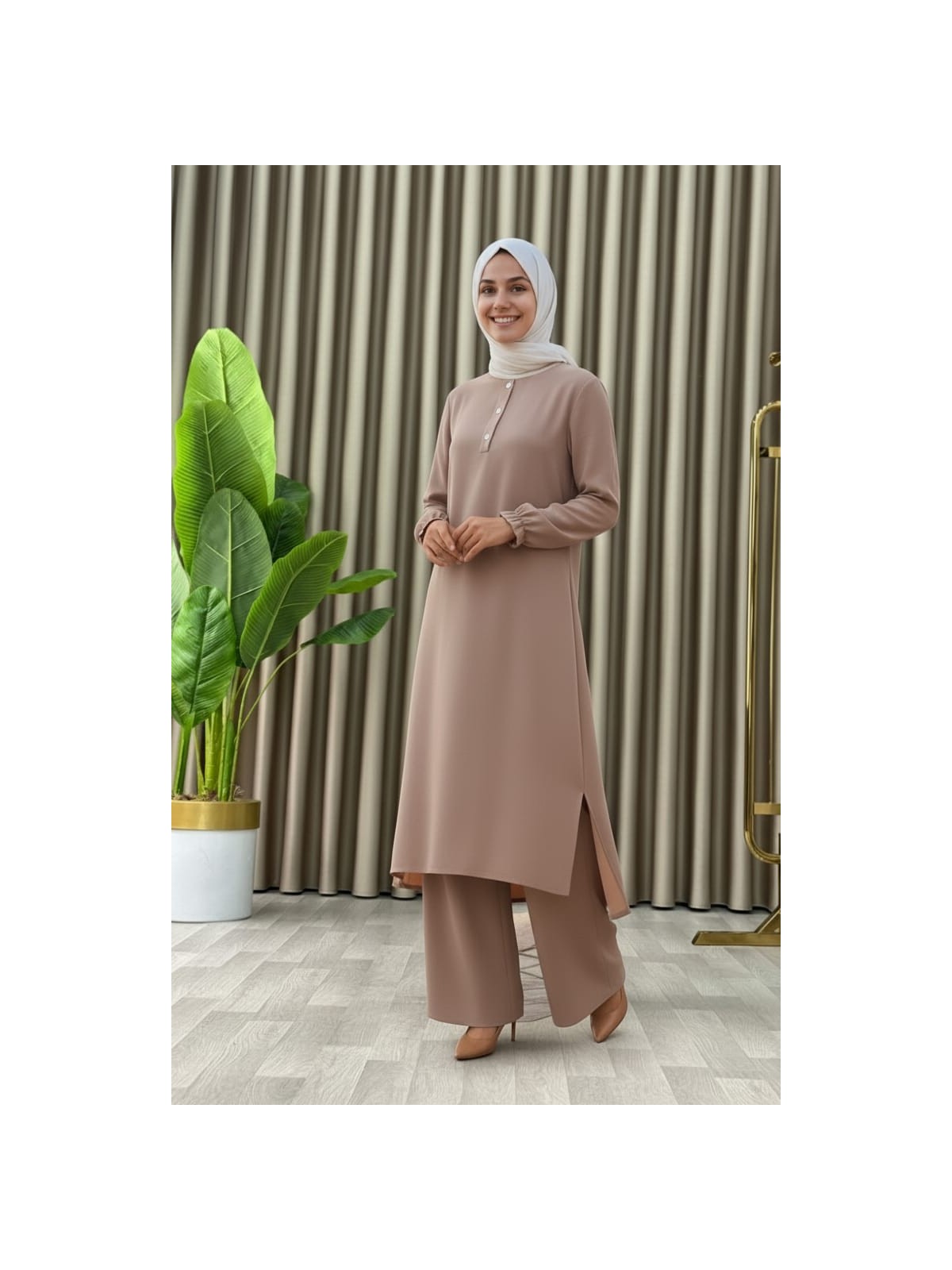 Mismoly Tesettür Ikili Takım Uzun Tunik Bol Paça Pantolon - Görsel 3