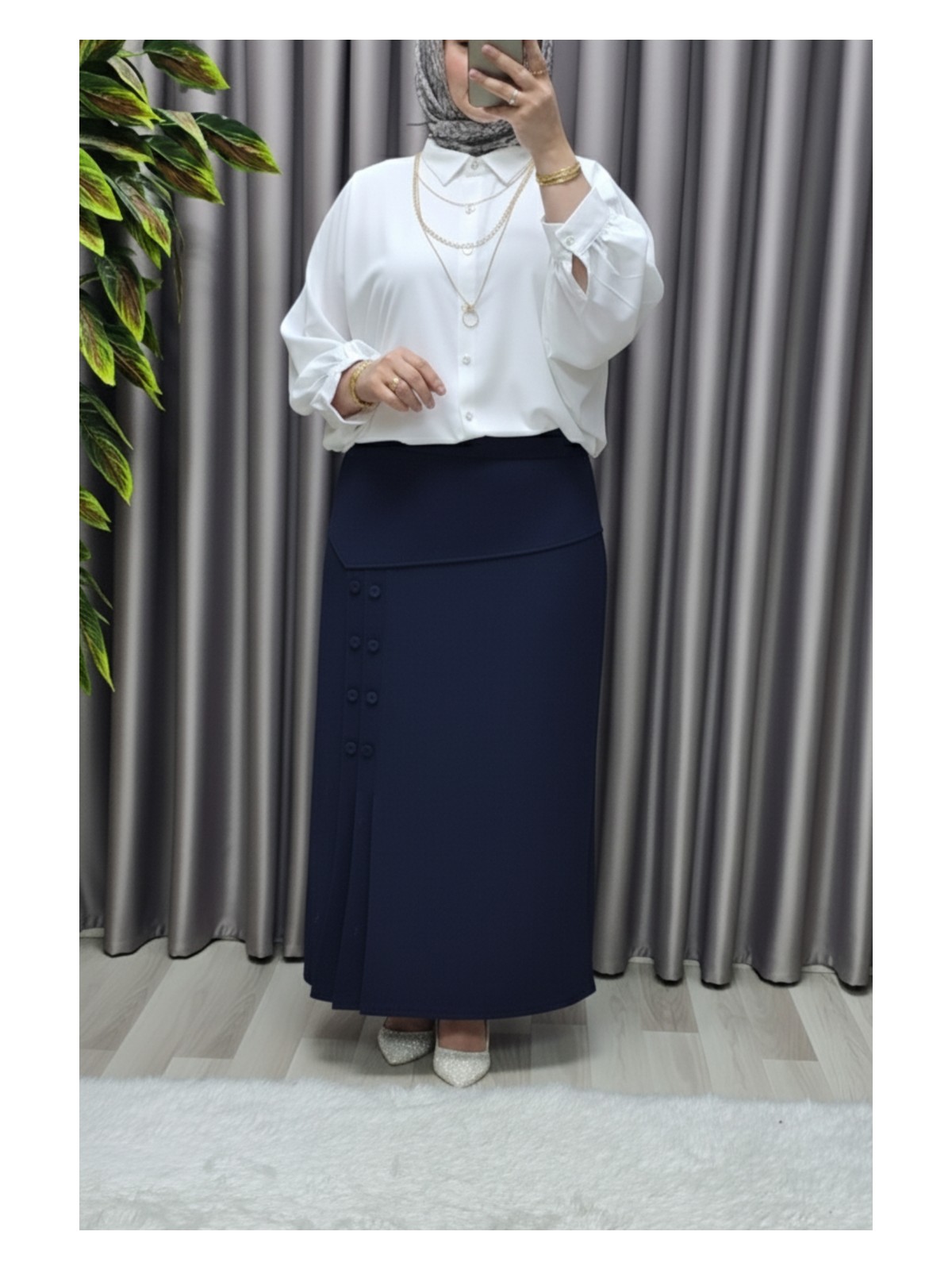 Elmas Tesettür Kadın Giyim Büyük Beden Suna Düğmeli Etek - Görsel 3