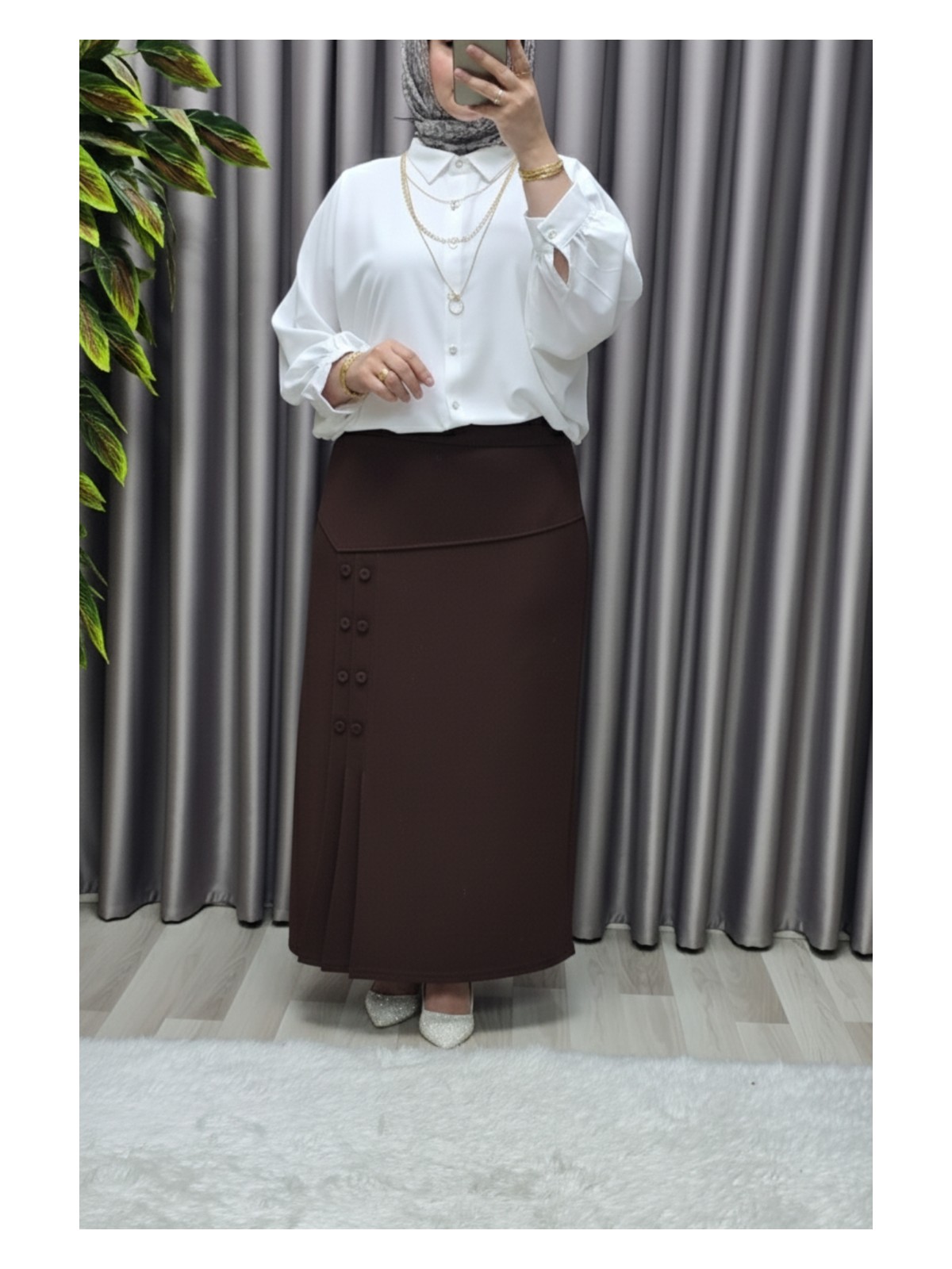 Elmas Tesettür Kadın Giyim Büyük Beden Suna Düğmeli Etek - Görsel 4