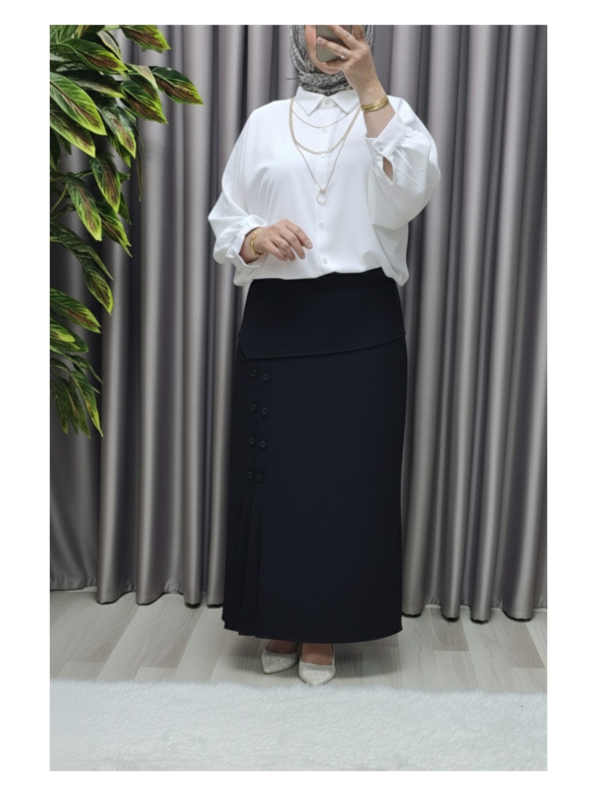 Elmas Tesettür Kadın Giyim Büyük Beden Suna Düğmeli Etek