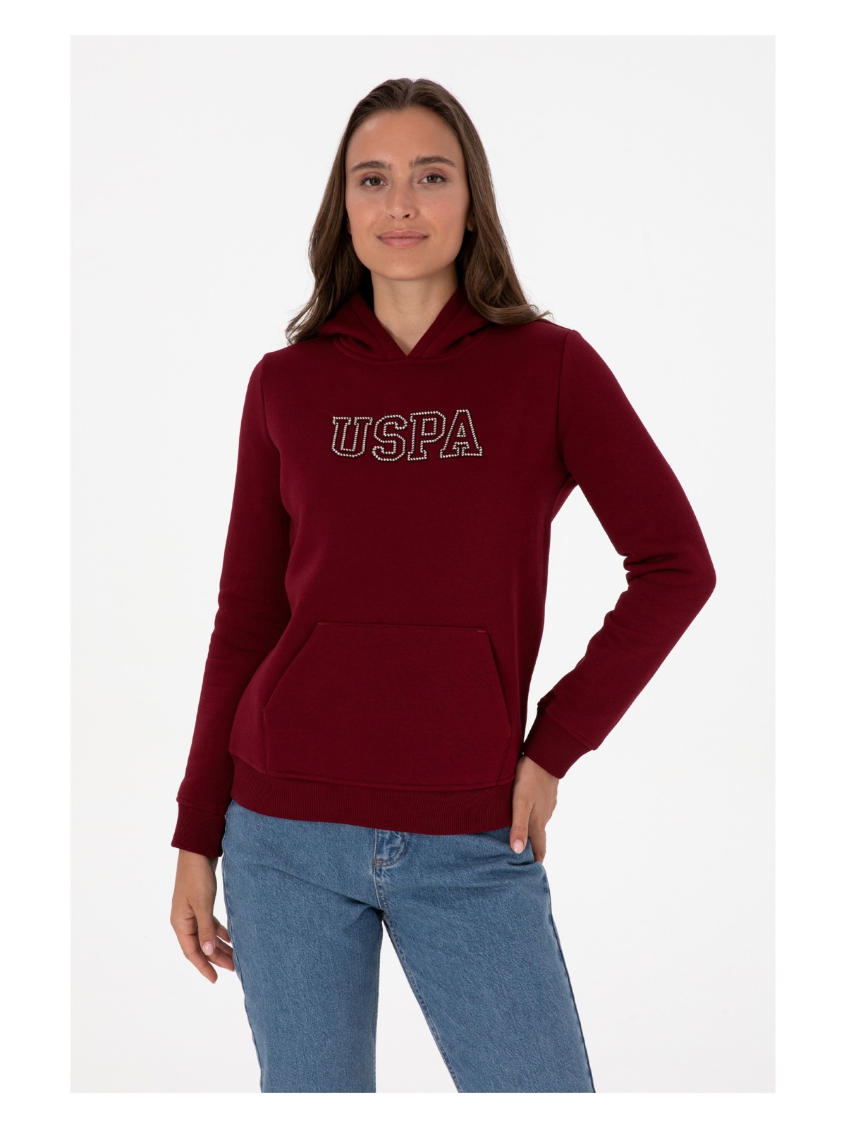 U.S. Polo Assn. Kadın Bordo Şardonlu Kapüşonlu Basic Sweatshirt 50313566-VR014
