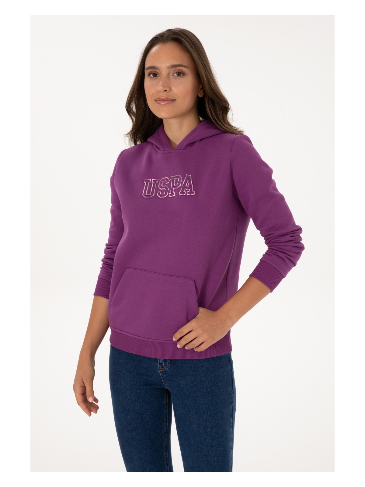 U.S. Polo Assn. Kadın Menekşe Şardonlu Kapüşonlu Basic Sweatshirt 50313566-VR037