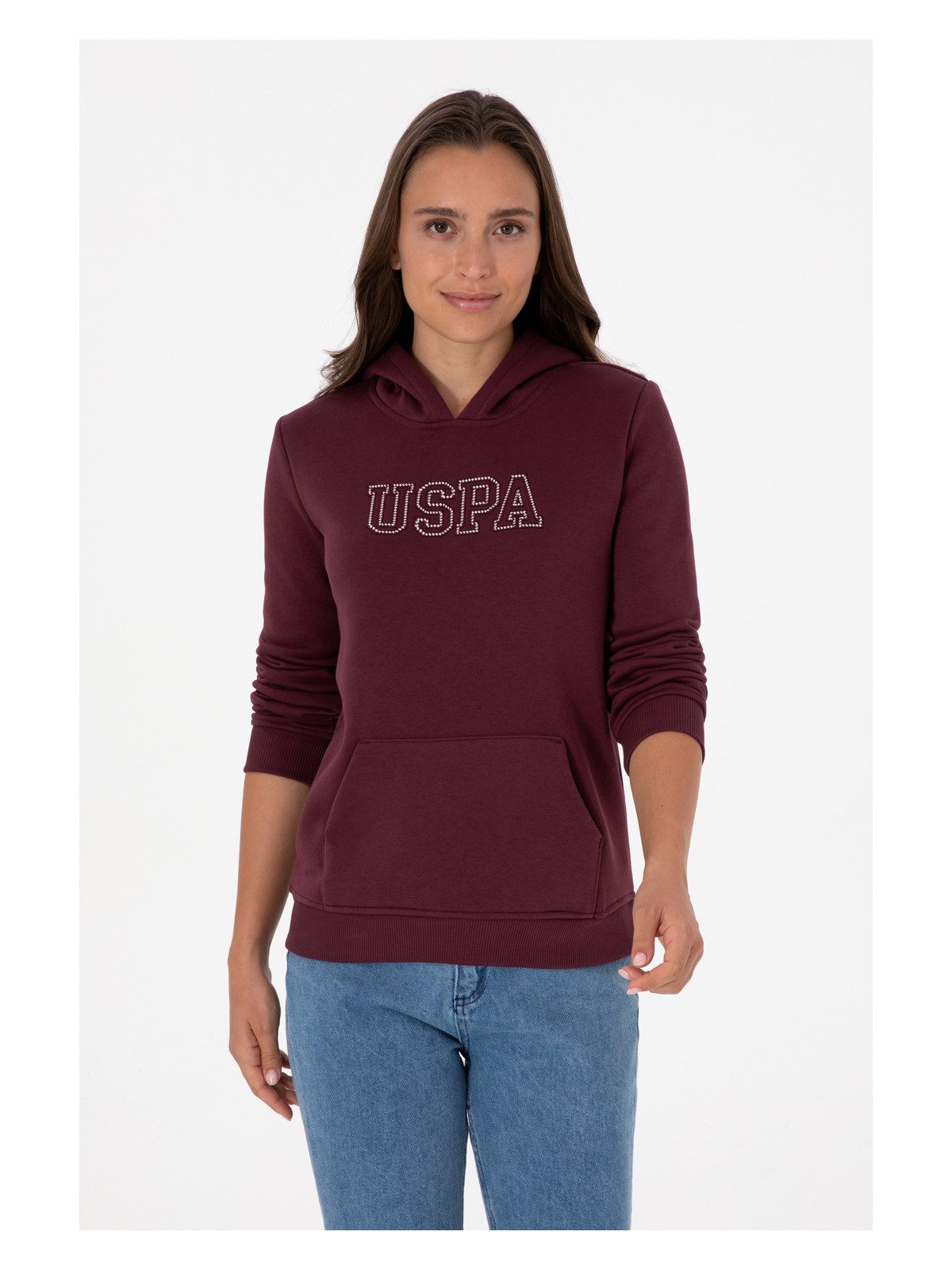 U.S. Polo Assn. Kadın Bordo Şardonlu Kapüşonlu Basic Sweatshirt 50313566-VR177