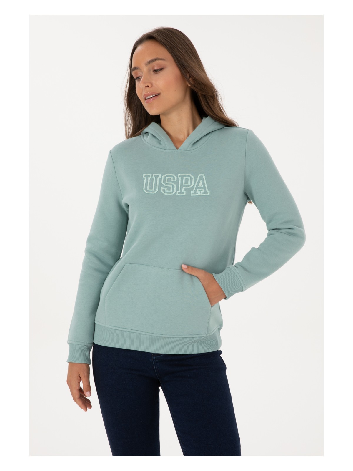 U.S. Polo Assn. Kadın Mint Şardonlu Kapüşonlu Basic Sweatshirt 50313566-VR090