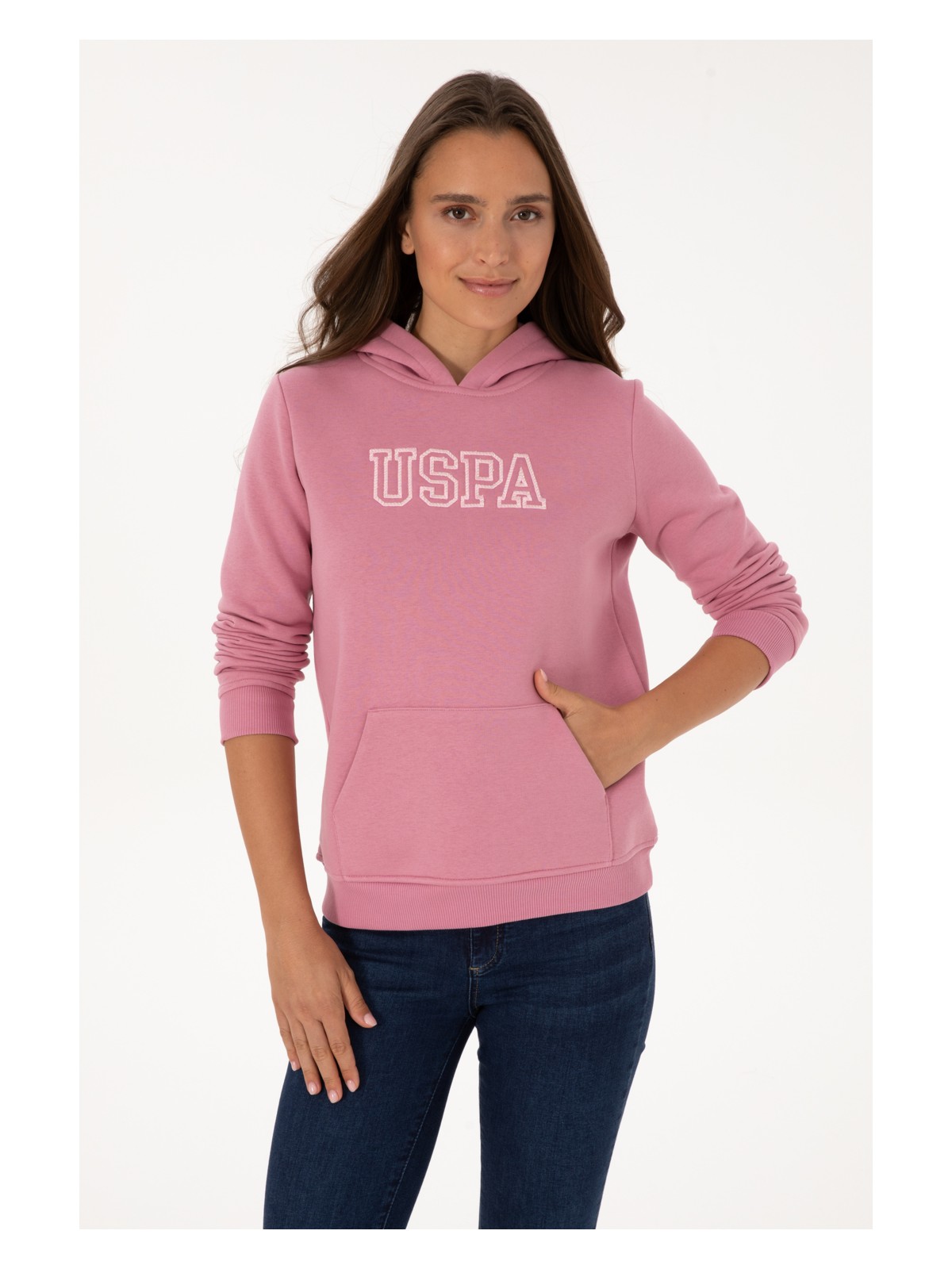 U.S. Polo Assn. Kadın Koyu Pembe Şardonlu Kapüşonlu Basic Sweatshirt 50313566-VR167