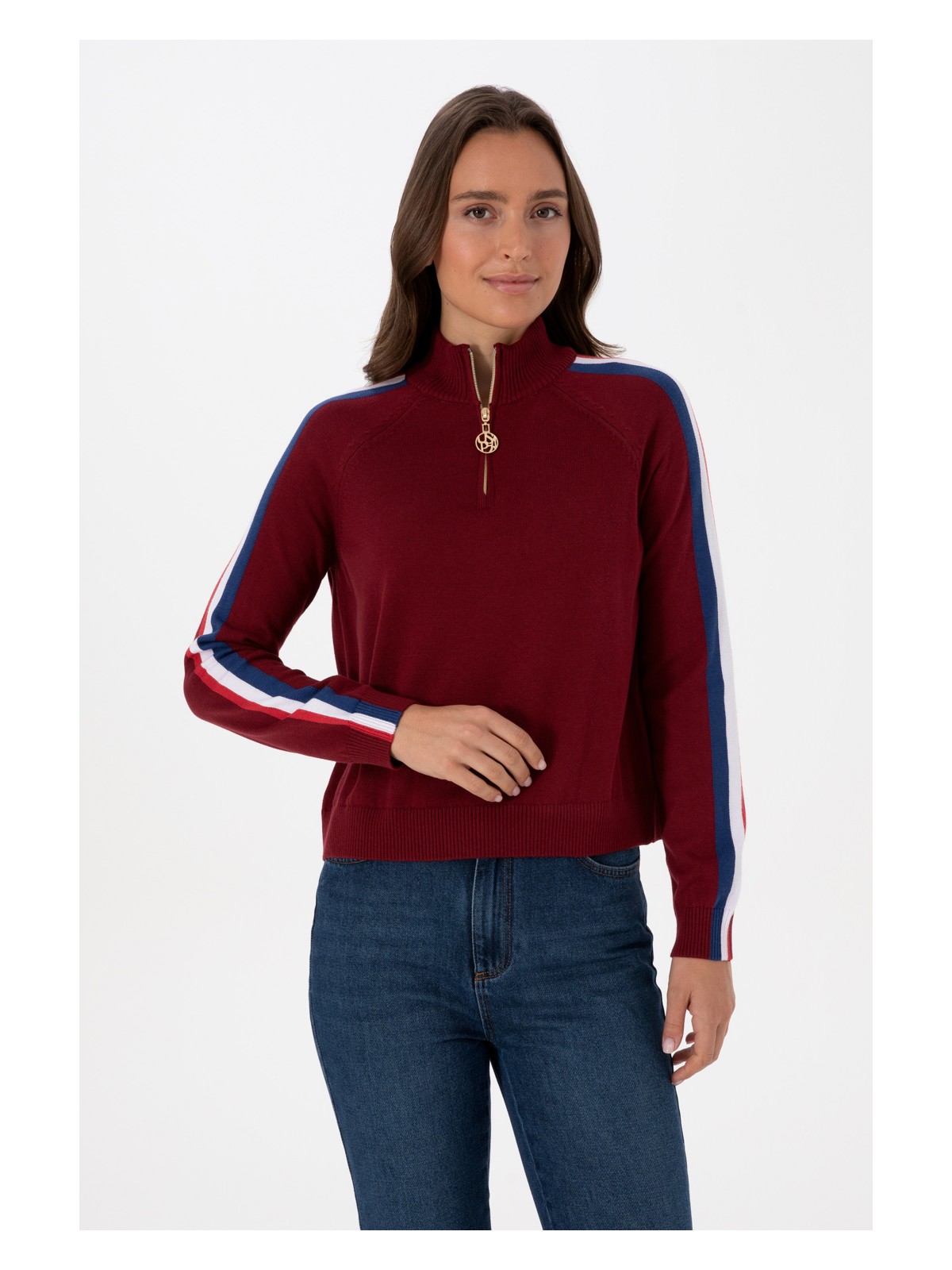 U.S. Polo Assn. Kadın Lacivert V Yaka Fermuarlı Kazak 50314691-VR033 - Görsel 3