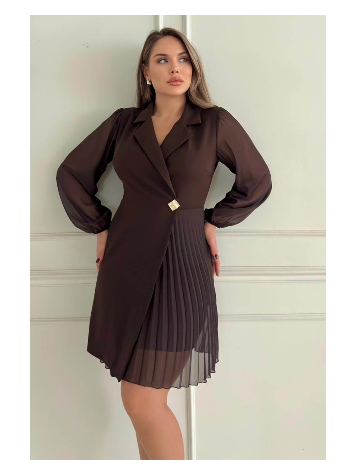 Zishan Fashion Ceket Yaka Düğme Detaylı Eteği Piliseli Kolları Tül Kadın Abiye Elbise 017 - Görsel 4