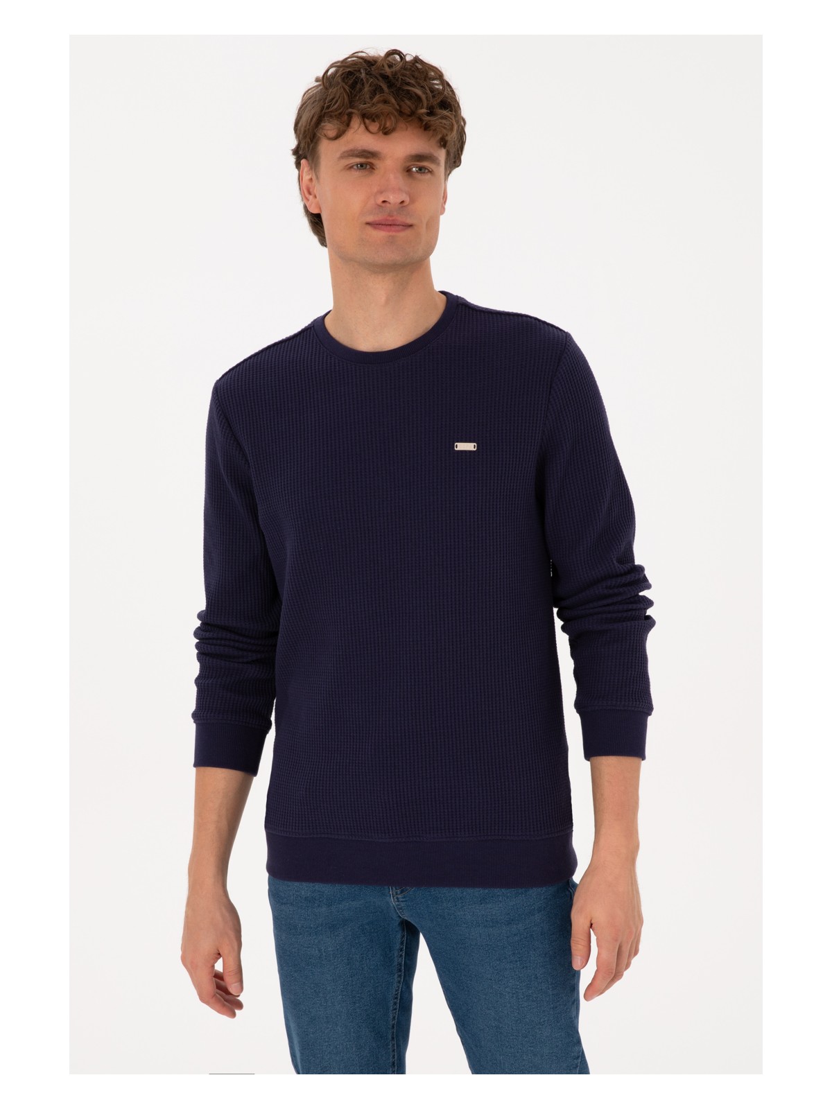 U.S. Polo Assn. Erkek Bisiklet Yaka Regular Fit Petek Dokulu Siyah Sweatshirt 50316304-VR046 - Görsel 3