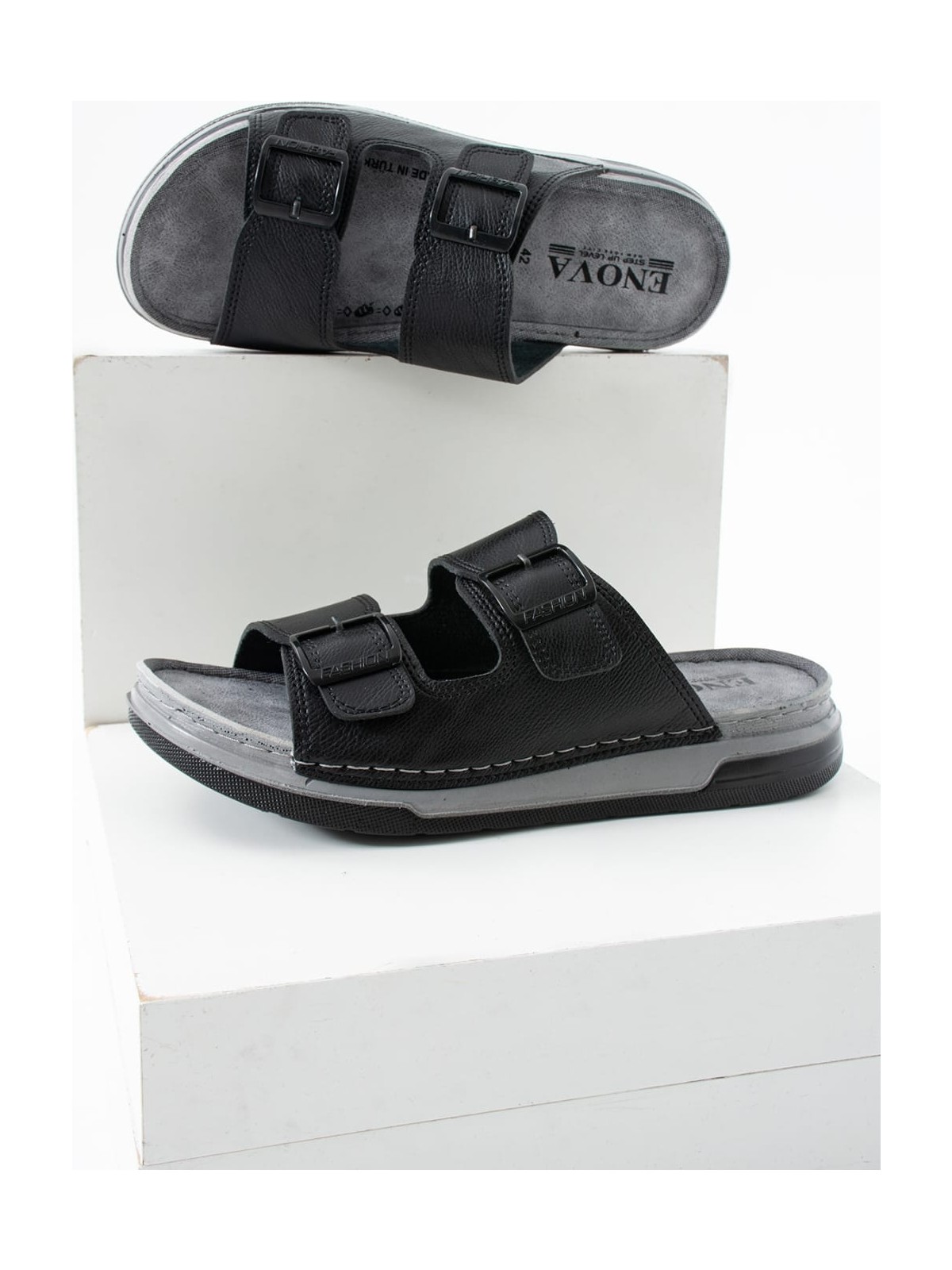 Adımist Erkek Deri(Suni) Ortopedik Çift Monta Taban Ayarlı Dikişli Şık Ev Dışarı Terliği