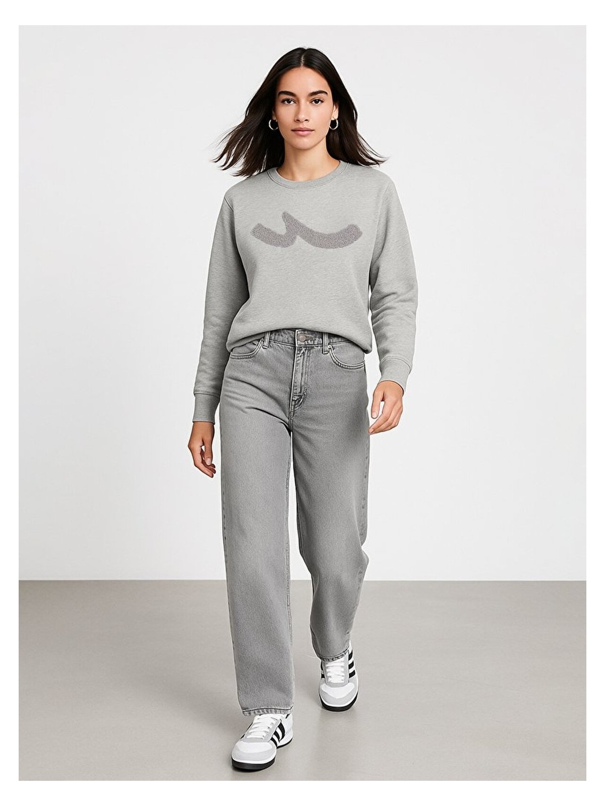 LTB Uzun Kollu Bisiklet Yaka Sıgn Baskılı Gri Sweatshırt