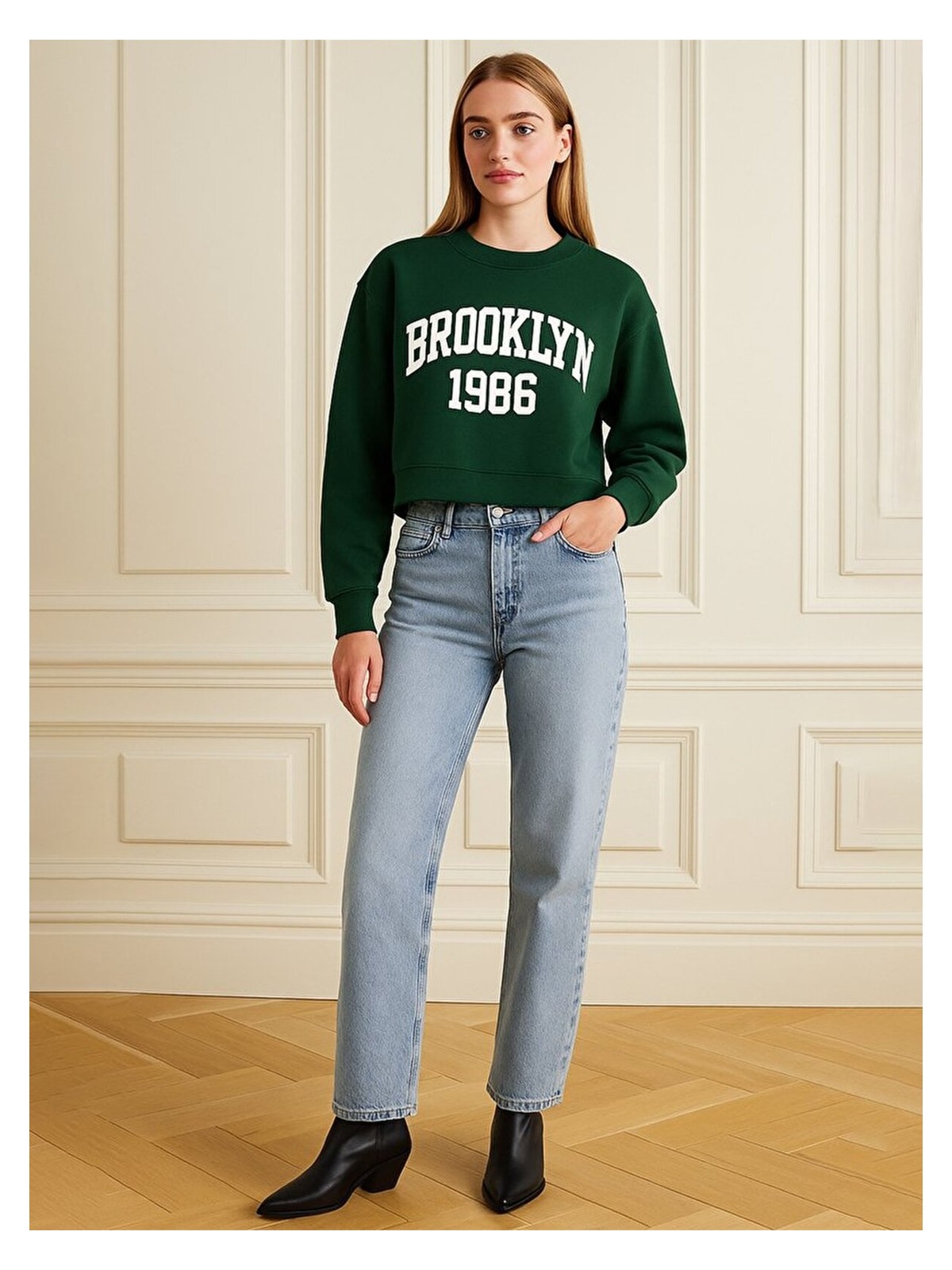 LTB Uzun Kollu Bisiklet Yaka Slogan Baskılı Kırmızı Sweatshırt - Görsel 3