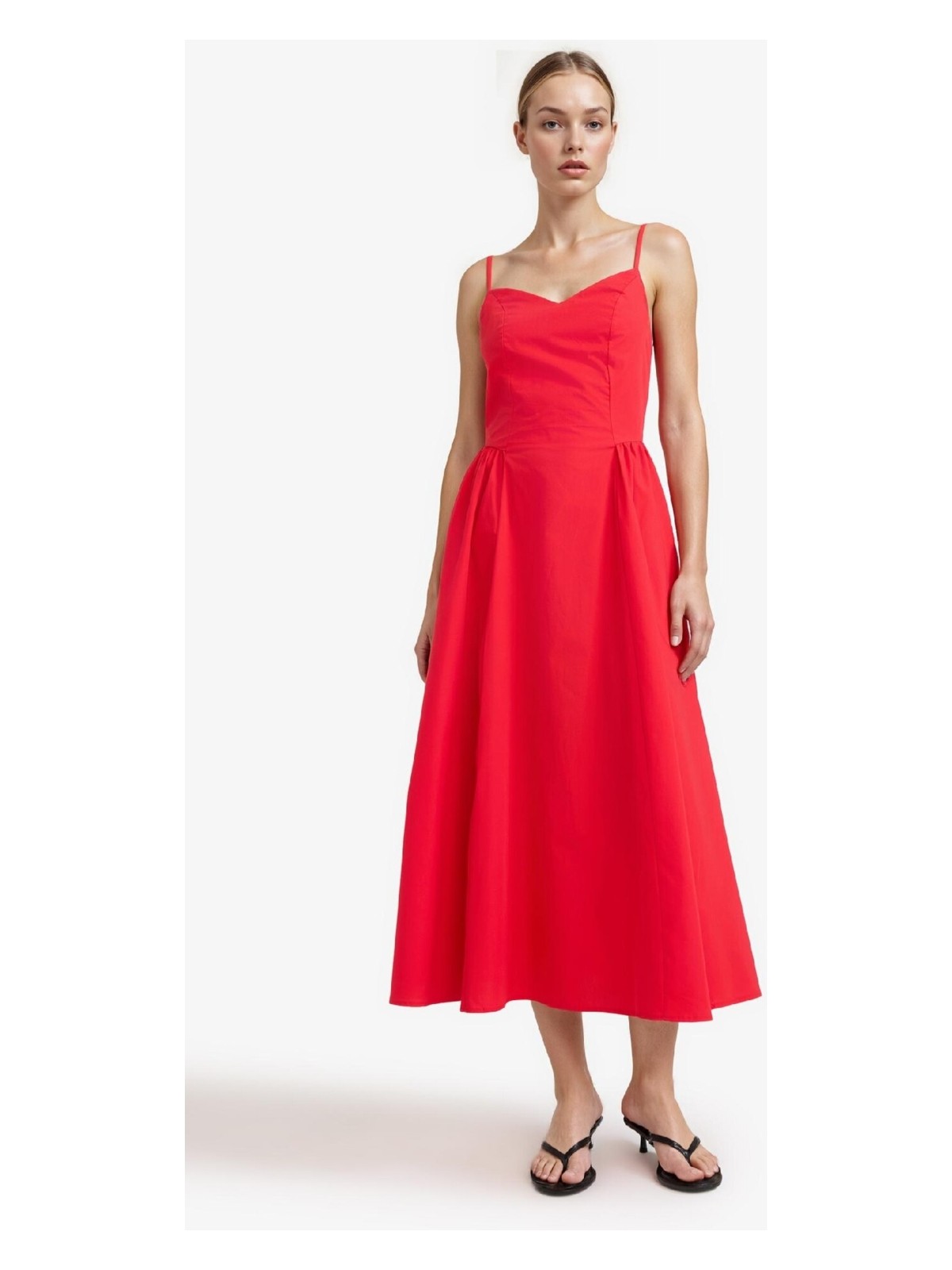 DeFacto V Yaka Poplin Askılı Midi Elbise F7075AX25AU - Görsel 4