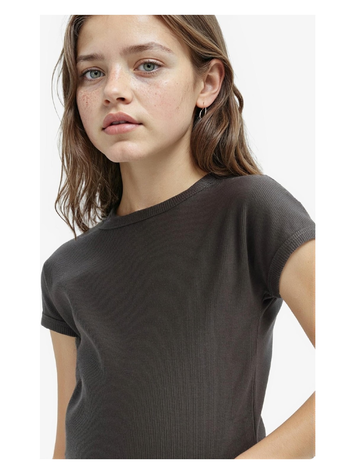 DeFacto Slim Fit Dar Kesim Bisiklet Yaka Basic Düz Fitilli Kaşkorse Kısa Kollu Tişört Kız Çocuk B3053A825SM - Görsel 5