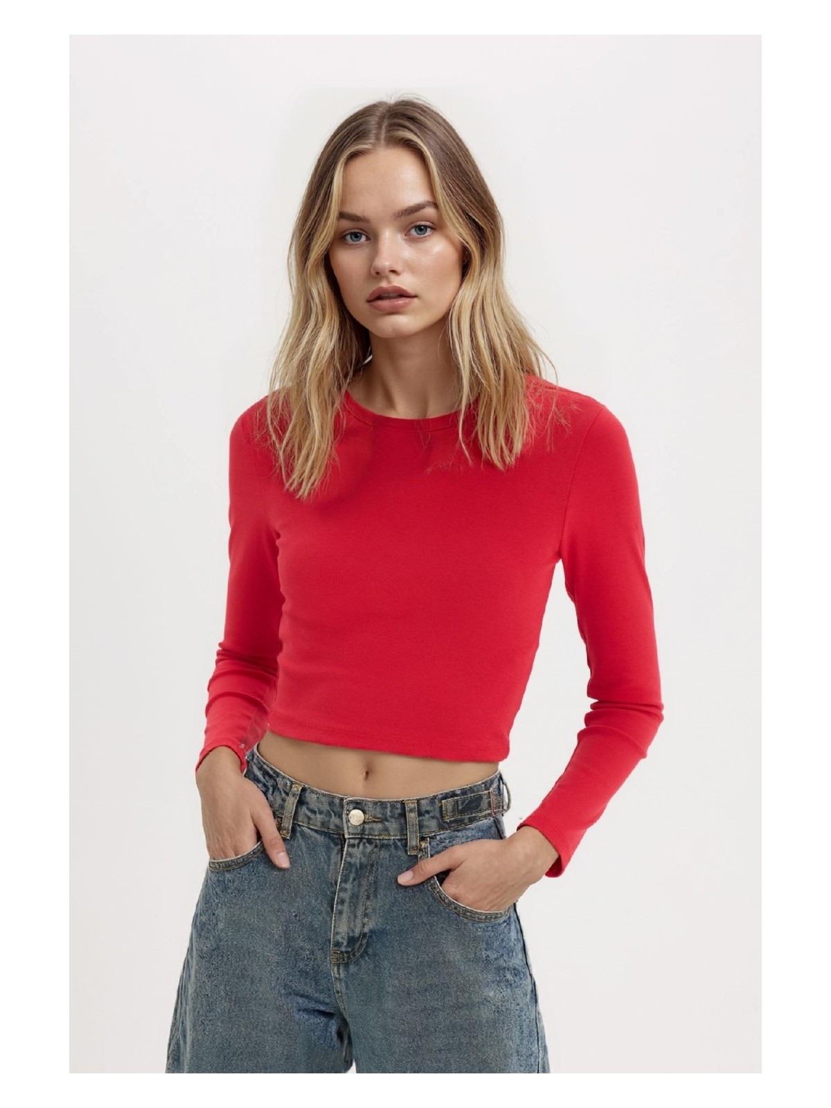 DeFacto Fitted Basic Düz Ribana Uzun Kollu Tişört E7797AX25SP - Görsel 4