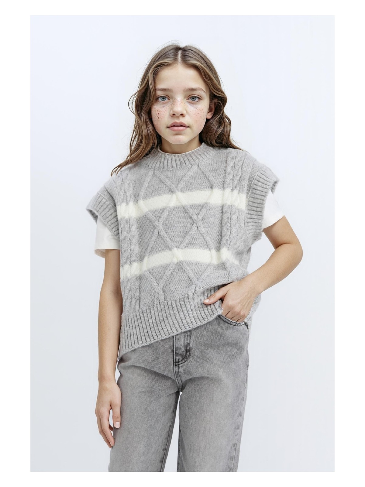 DeFacto Bisiklet Yaka Çizgili Triko Süveter Kız Çocuk D1388A824WN