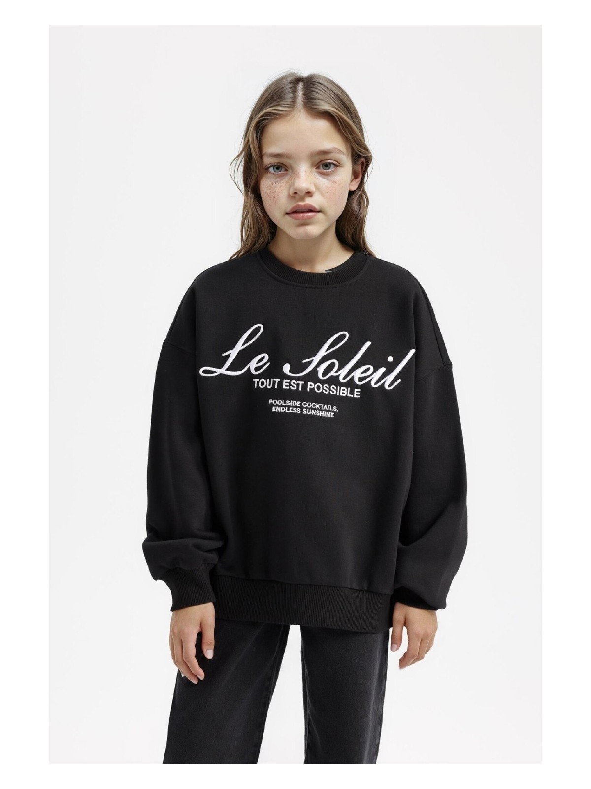 DeFacto Oversize Geniş Kalıp Bisiklet Yaka Baskılı Sweatshirt Kız Çocuk D4381A824WN