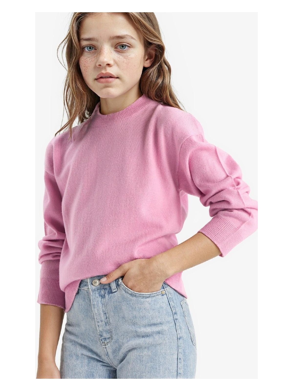 DeFacto Standart Fit Bisiklet Yaka Triko Kazak Kız Çocuk C6902A825AU - Görsel 5