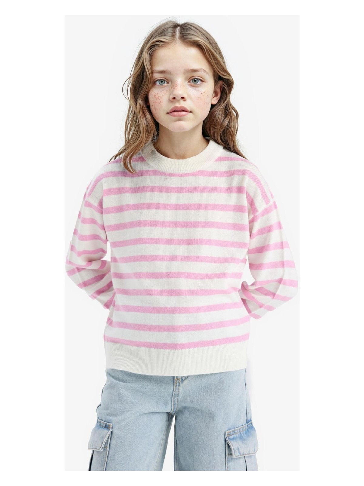 DeFacto Standart Fit Bisiklet Yaka Triko Kazak Kız Çocuk C6903A825AU - Görsel 5