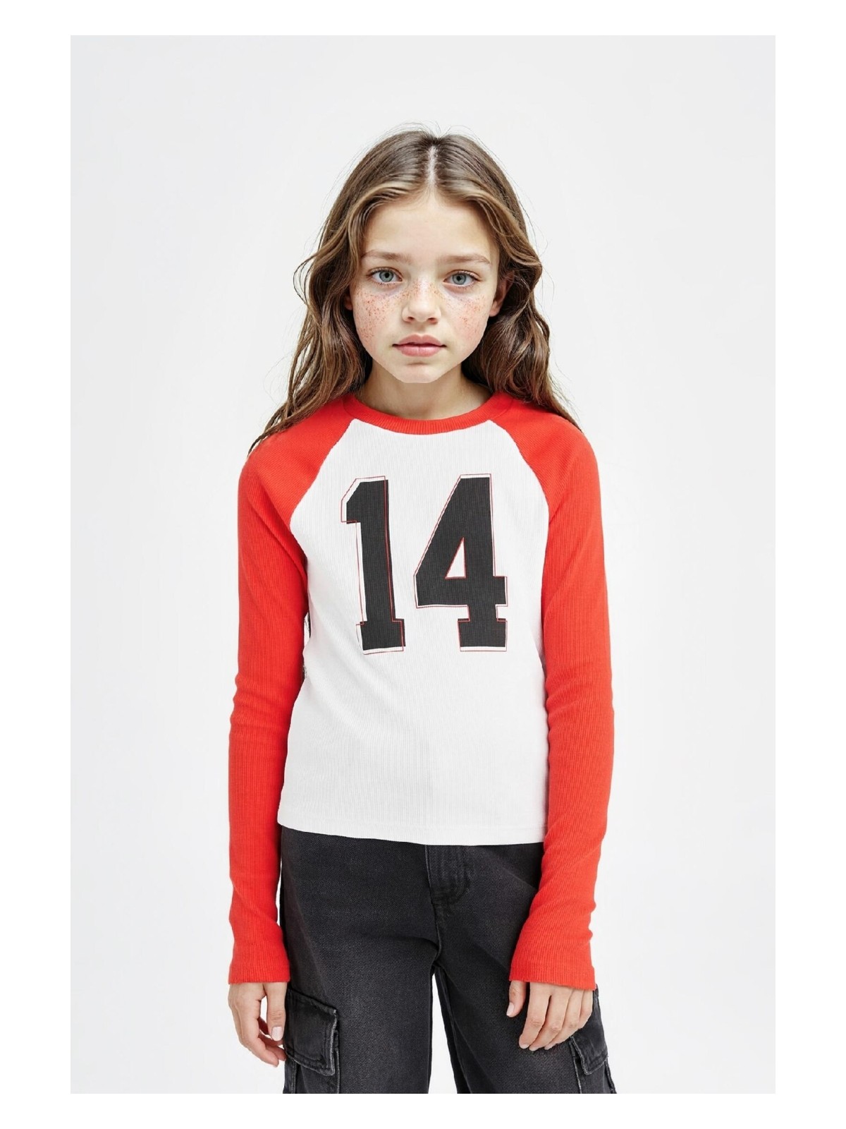 DeFacto Bisiklet Yaka Baskılı Fitilli Kaşkorse Uzun Kollu Tişört Kız Çocuk D6499A8NS