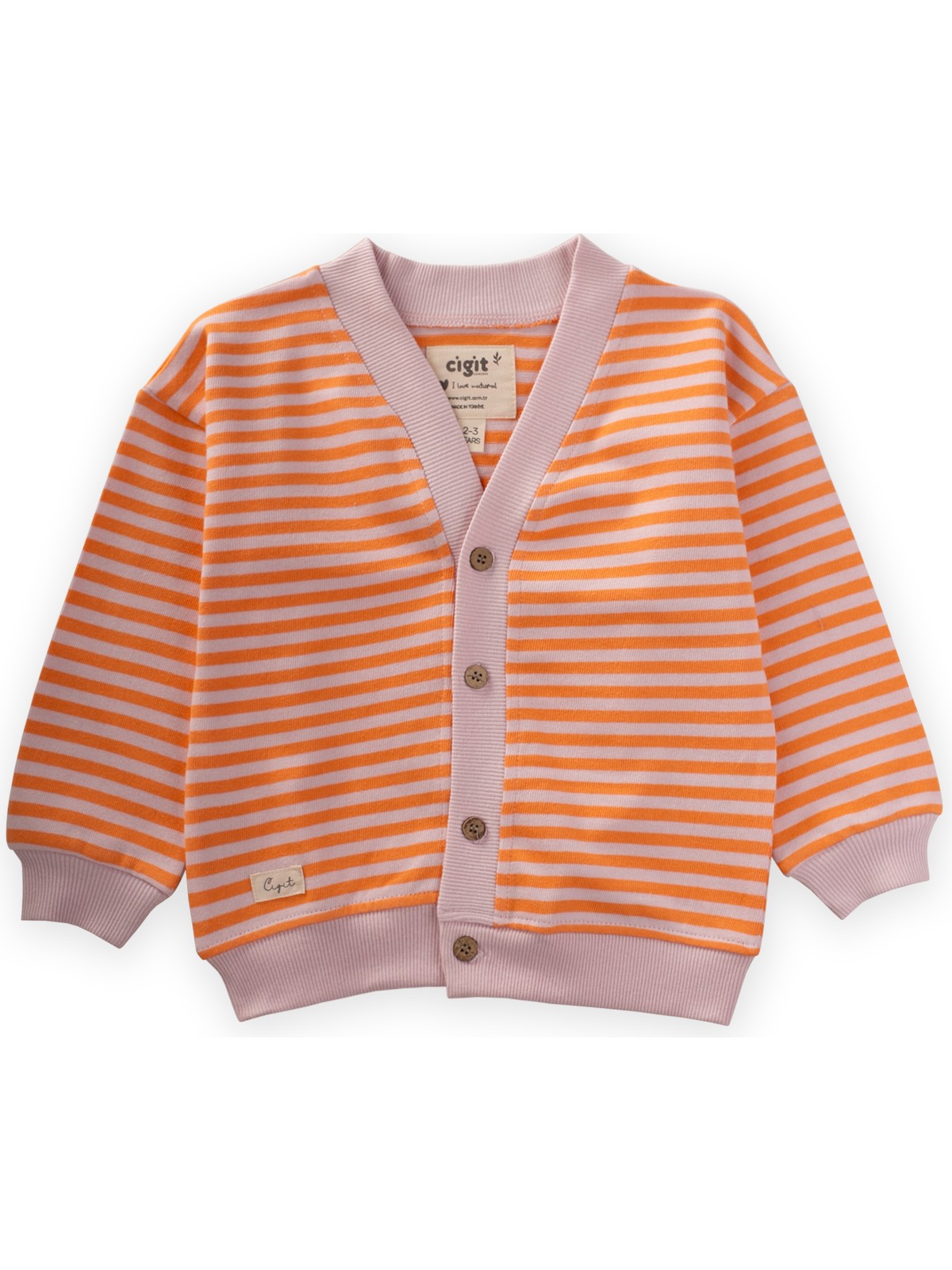Cigit Çizgili Triko Hırka 0-4 Yaş Pudra Şeftali