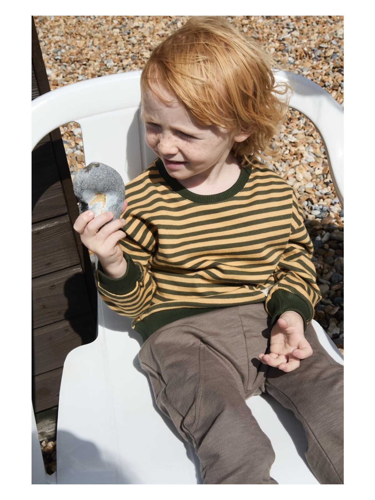 Cigit Çizgili Triko Sweatshirt 0-4 Yaş Hardal Haki