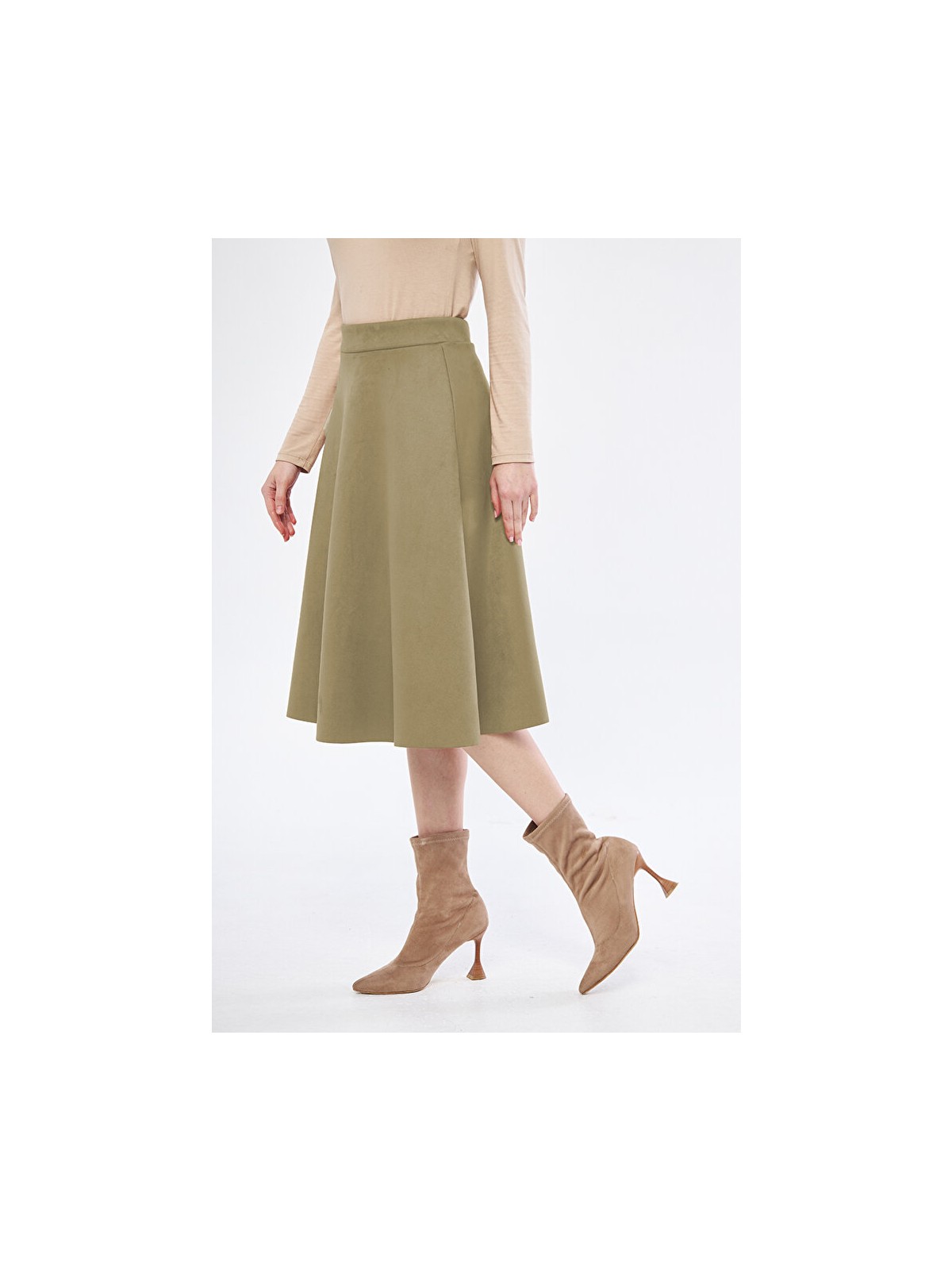 Trendparis Midi Boy Süet Kiloş Etek Gri - Görsel 6