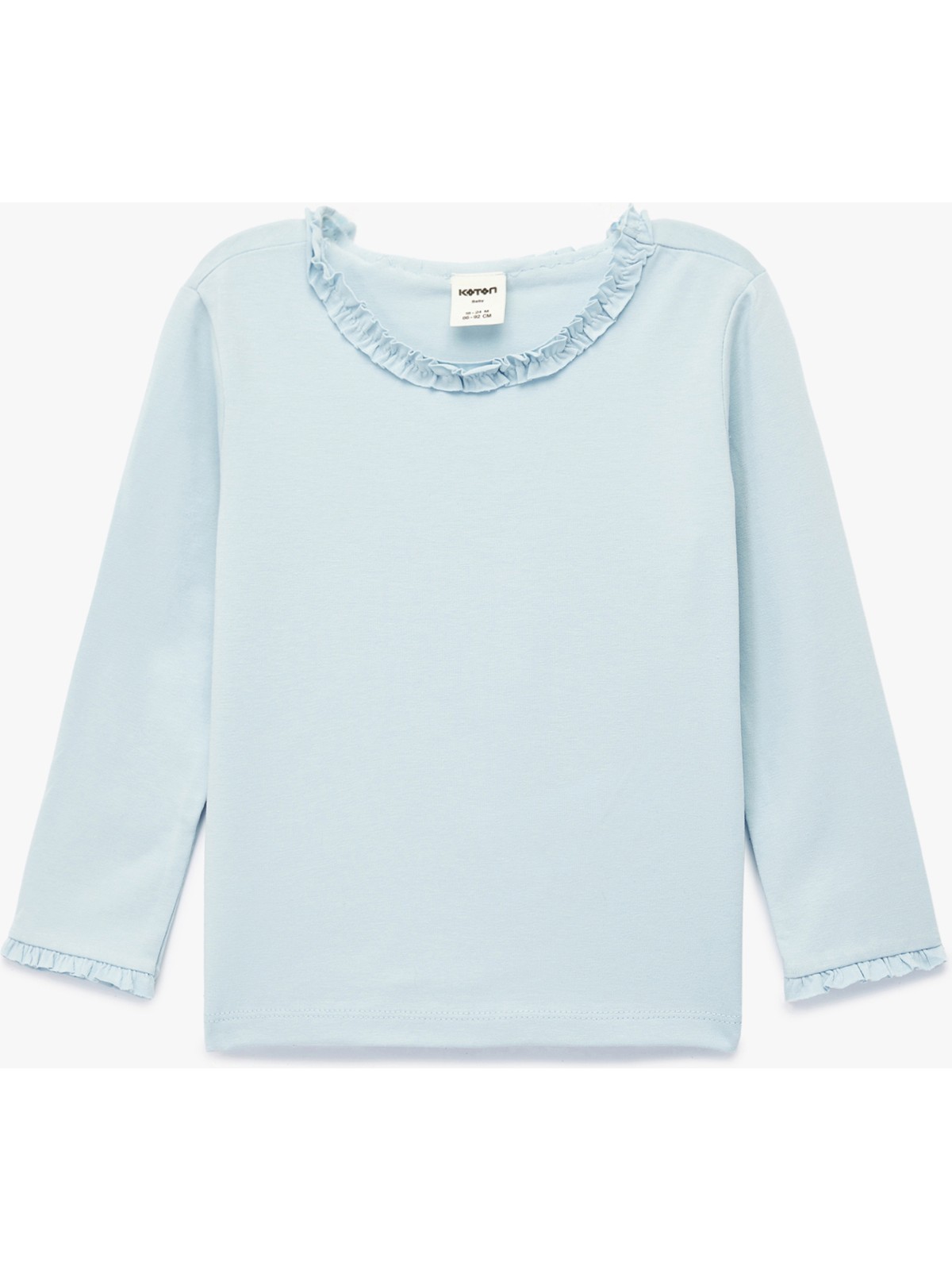 Koton Fırfırlı Uzun Kollu Bisiklet Yaka Pamuklu Basic Tişört - Görsel 3