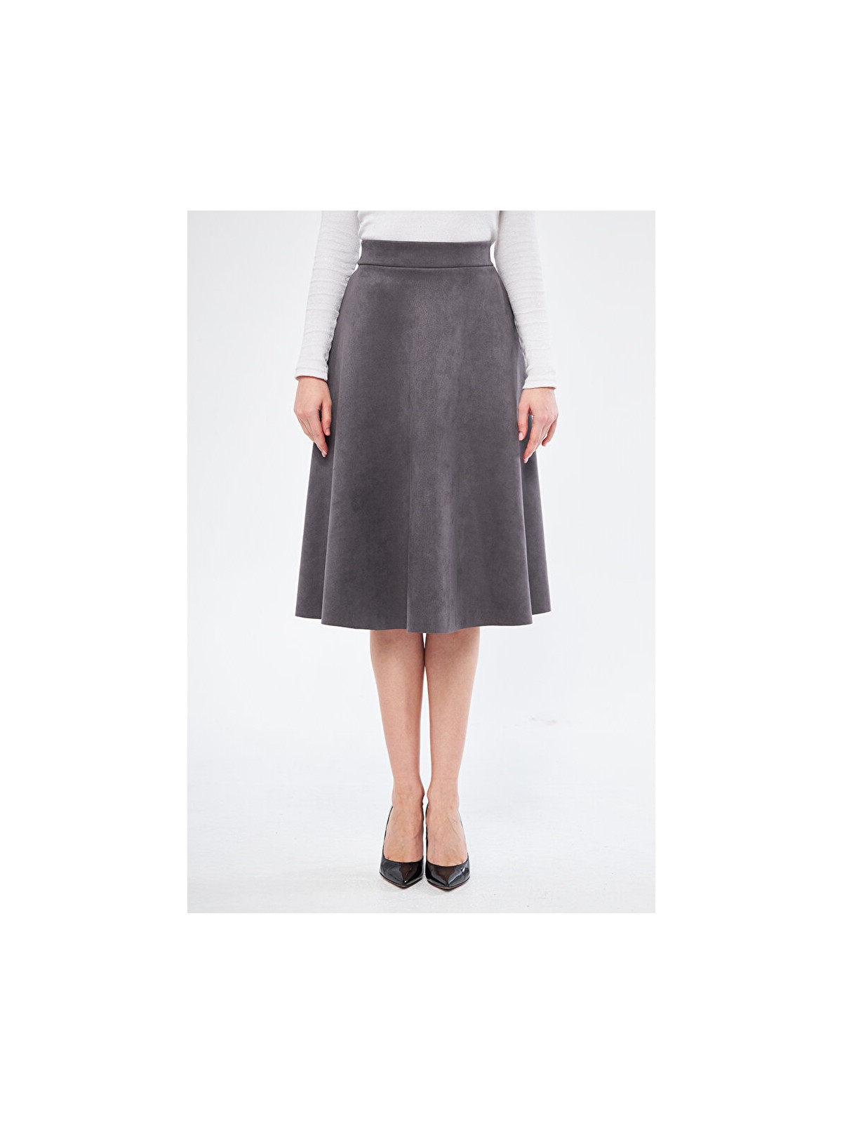 Trendparis Midi Boy Süet Kiloş Etek Gri