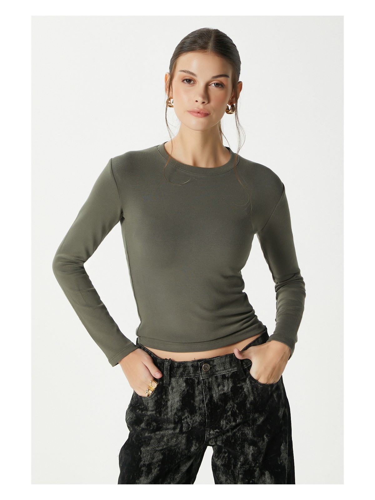 Ritnice Kadın Lux Touch Yumuşak Doku Bej Bluz - Görsel 8