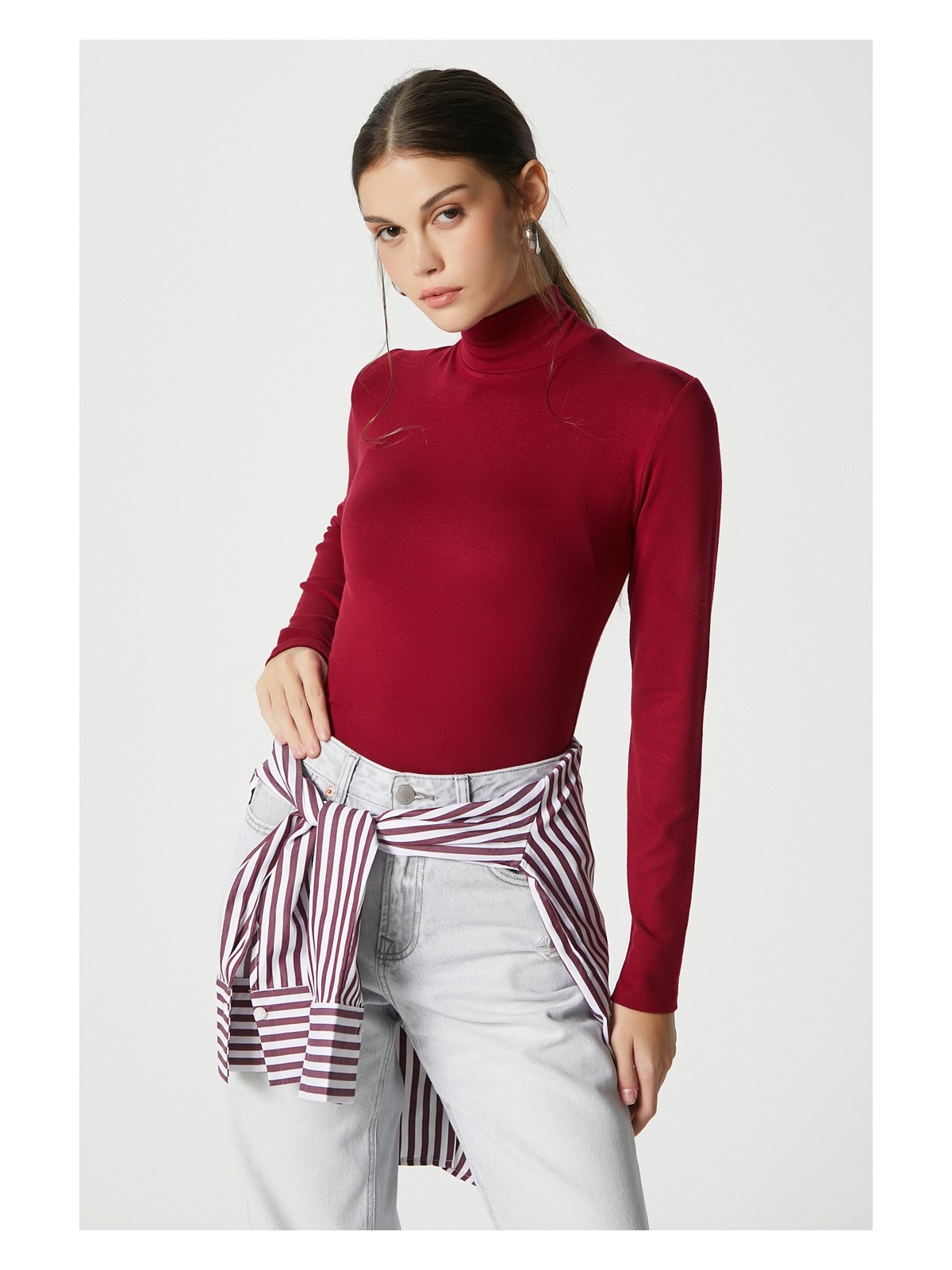 Ritnice Kadın Feel Lux Touch Dik Yaka Bej Uzun Kol Soft Bluz - Görsel 5