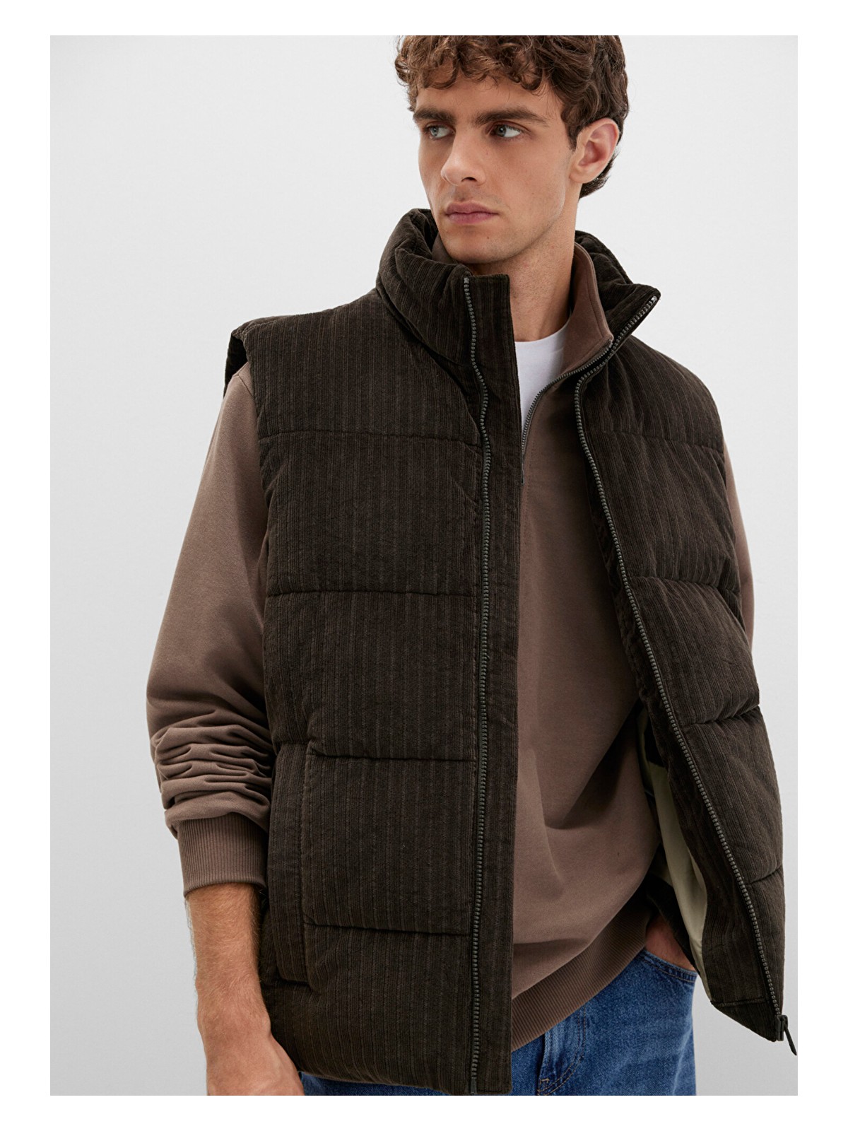 Mavi Kahverengi Kadife Şişme Yelek 0110659-71552