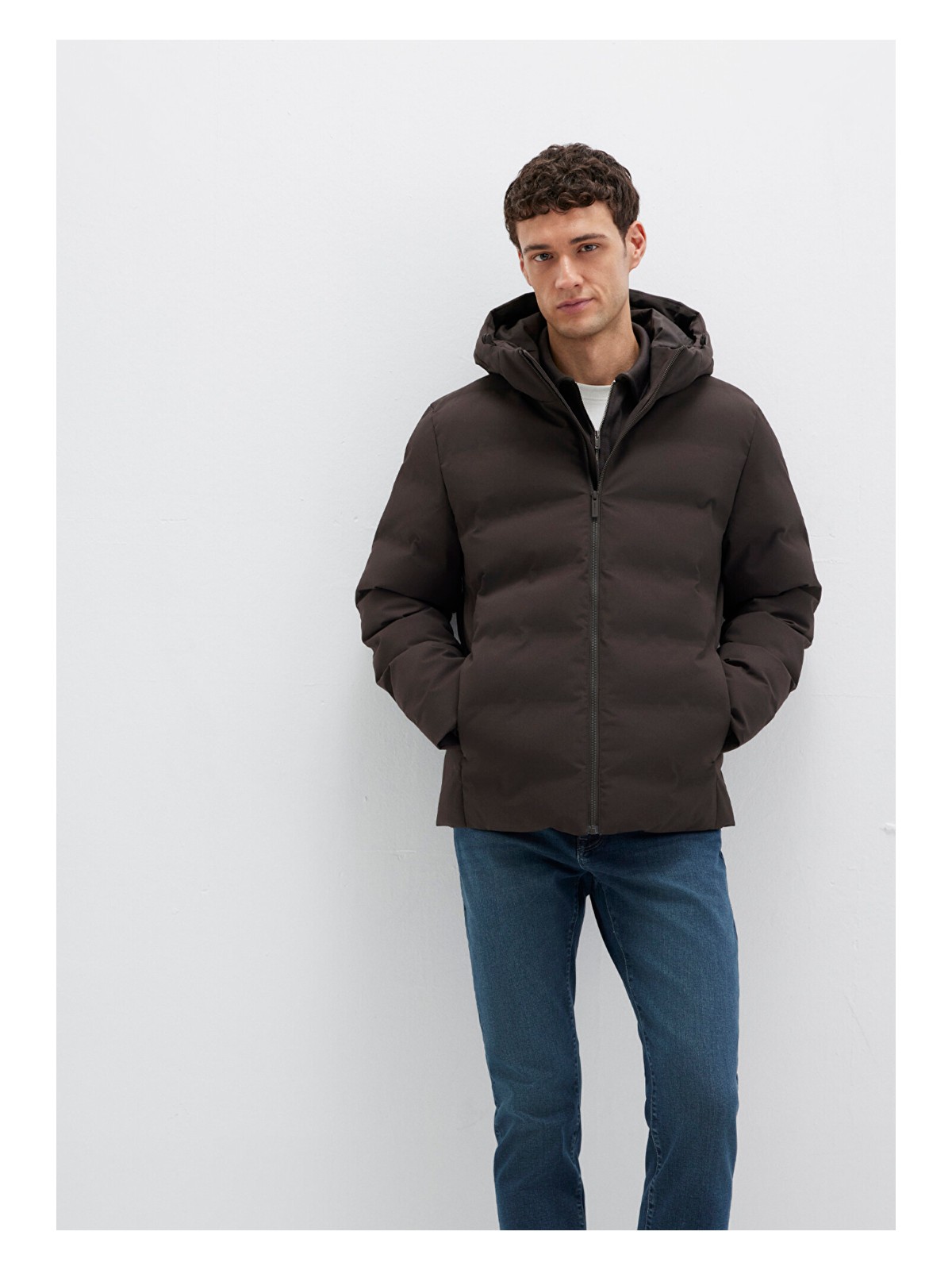 Mavi Kapüşonlu Kahverengi Şişme Mont 0110652-70219